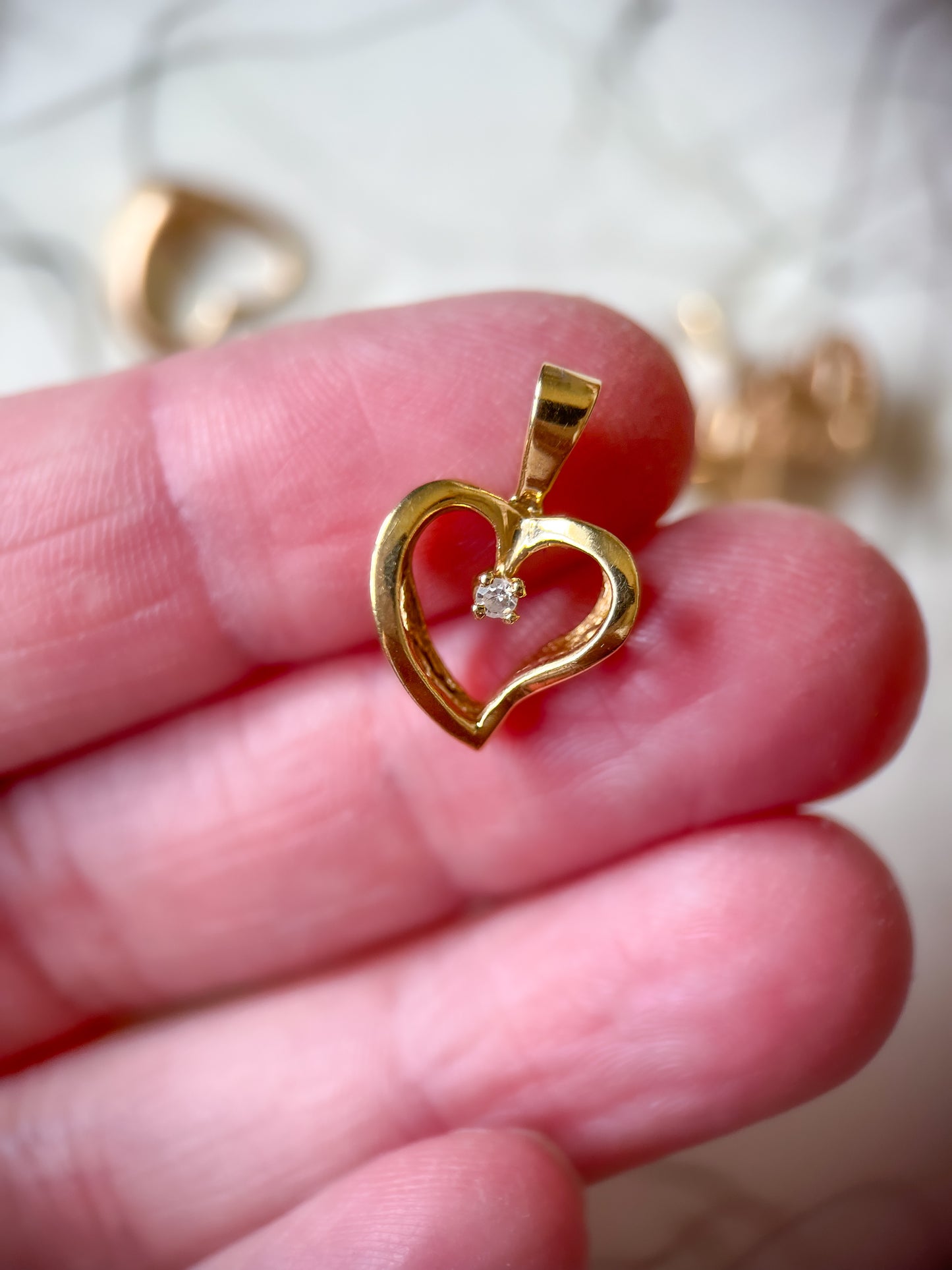Vintage Heart 14k Yellow Gold Charm with Natural Diamond