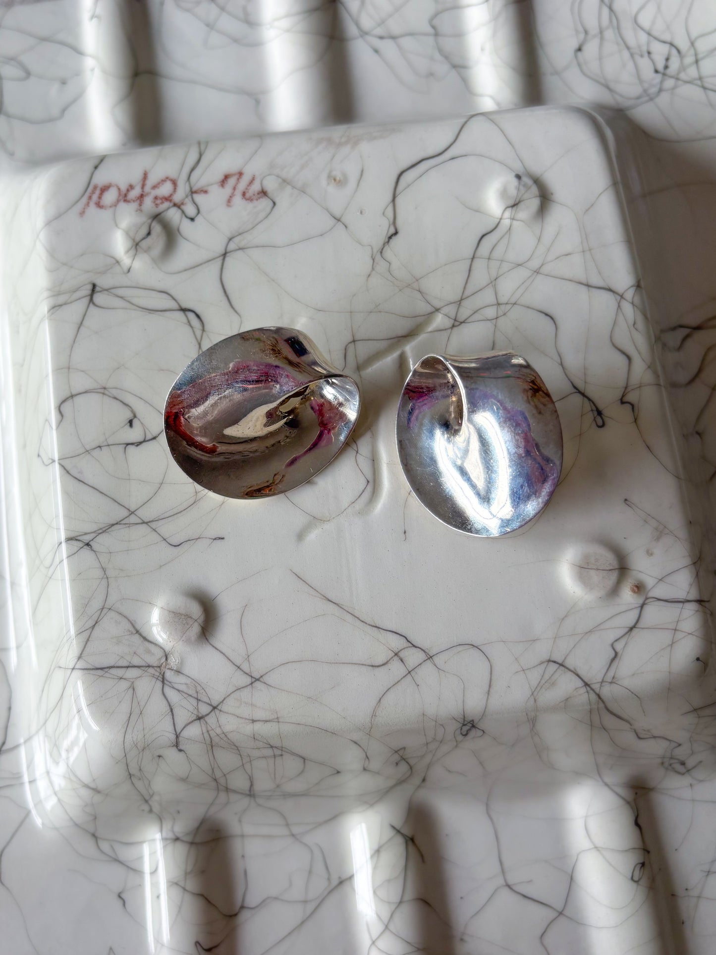 Vintage Sterling Silver Large Clip On Earrings, circa 1970s