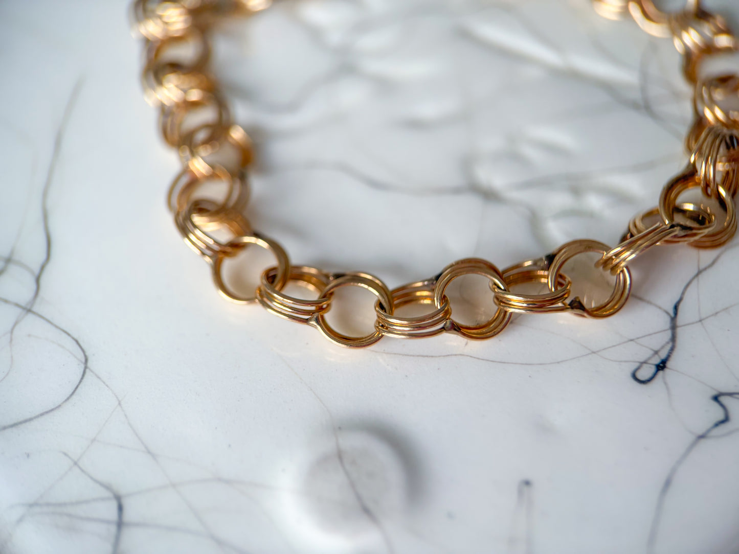 Vintage Round Multi Link 14k Yellow Gold 7 Inch Bracelet