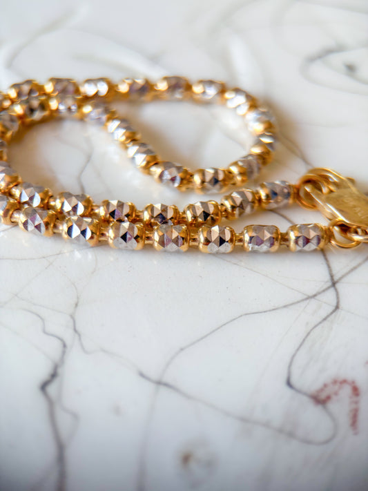 Vintage Popcorn ChainTwo Toned 10k Yellow and White Gold 8 Inch Bracelet