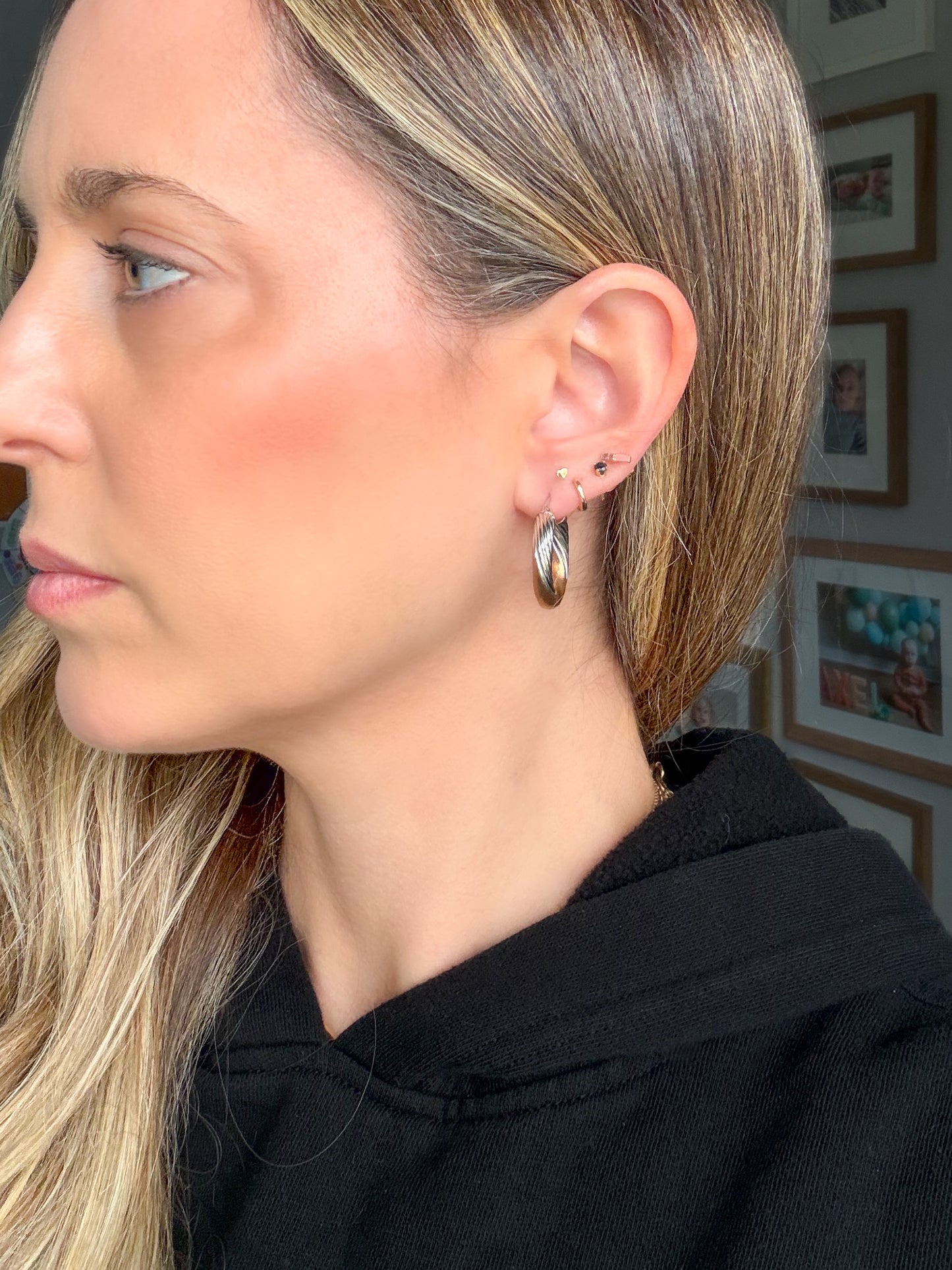 Vintage Two Toned Tube 14k Yellow and White Gold Hoop Earrings