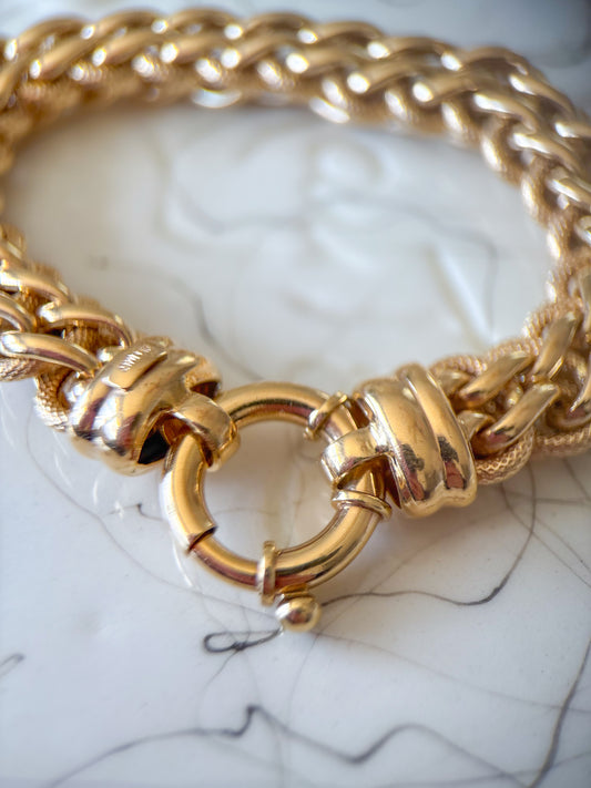 Vintage Super Chunky Braided 14k Yellow Gold 7 Inch Bracelet