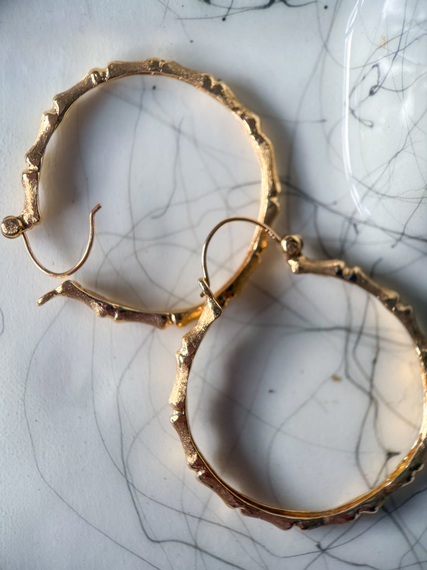 Vintage Bamboo 14k Yellow Gold Hoop Earrings