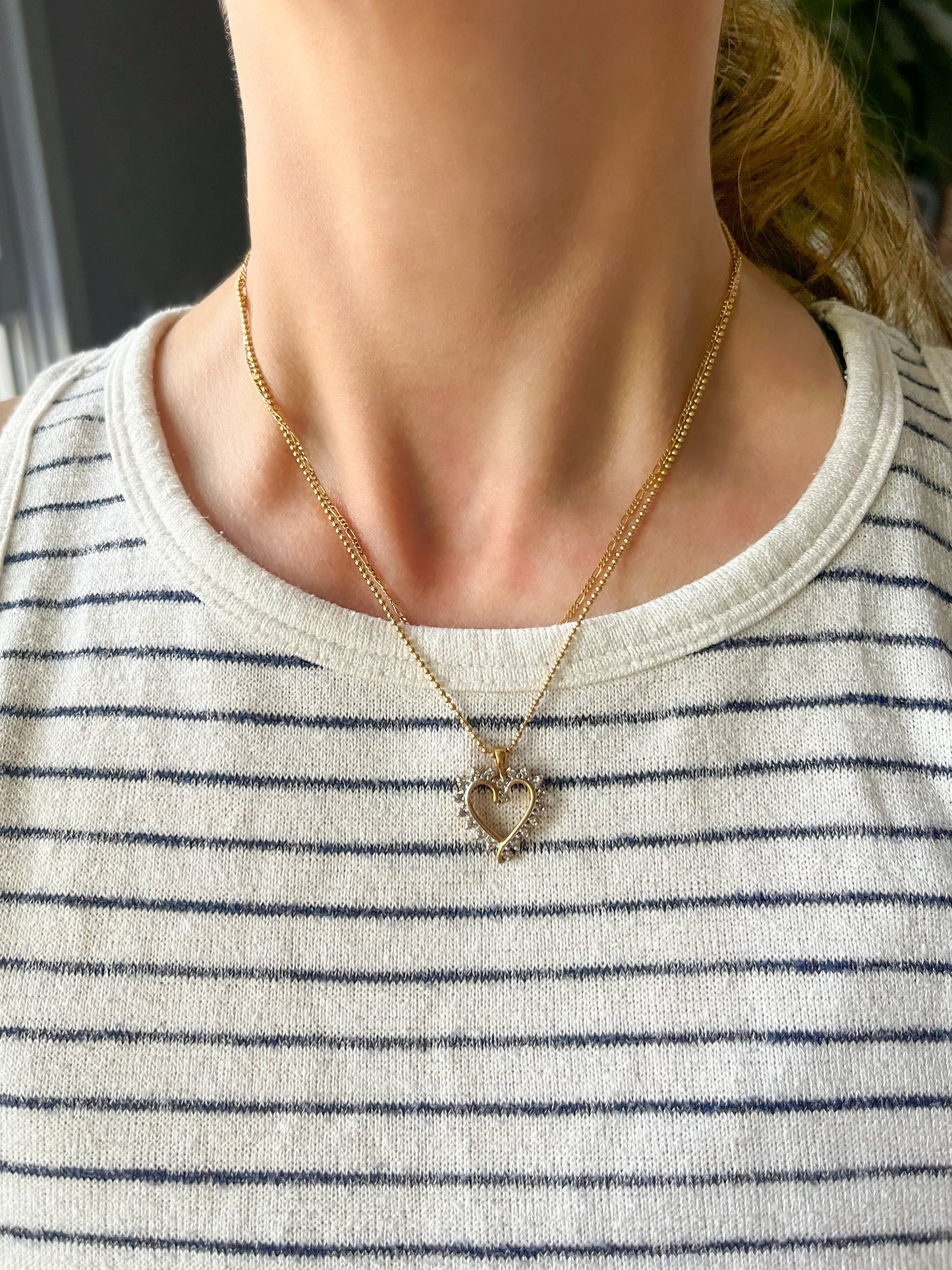 Vintage Natural Diamond Open Heart 10k Yellow Gold Charm