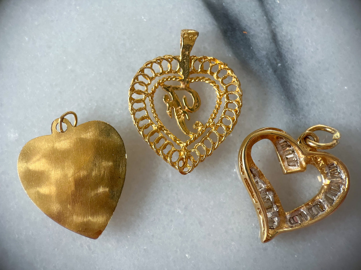 Vintage Script "F" Heart Charm 14k Yellow Gold Charm