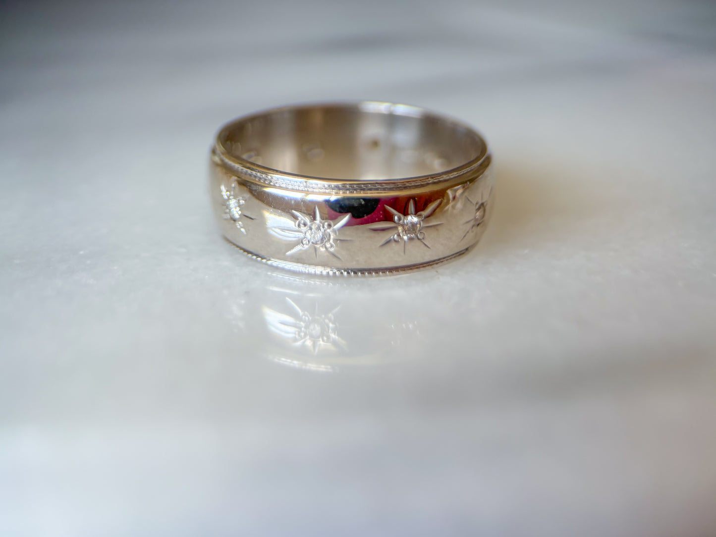 Vintage Natural Diamond 14k White Gold Mens Ring