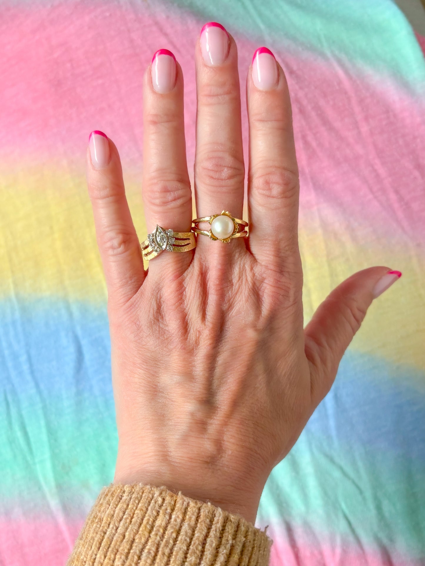 Vintage Natural Pearl 14k Yellow Gold Double Shank Ring