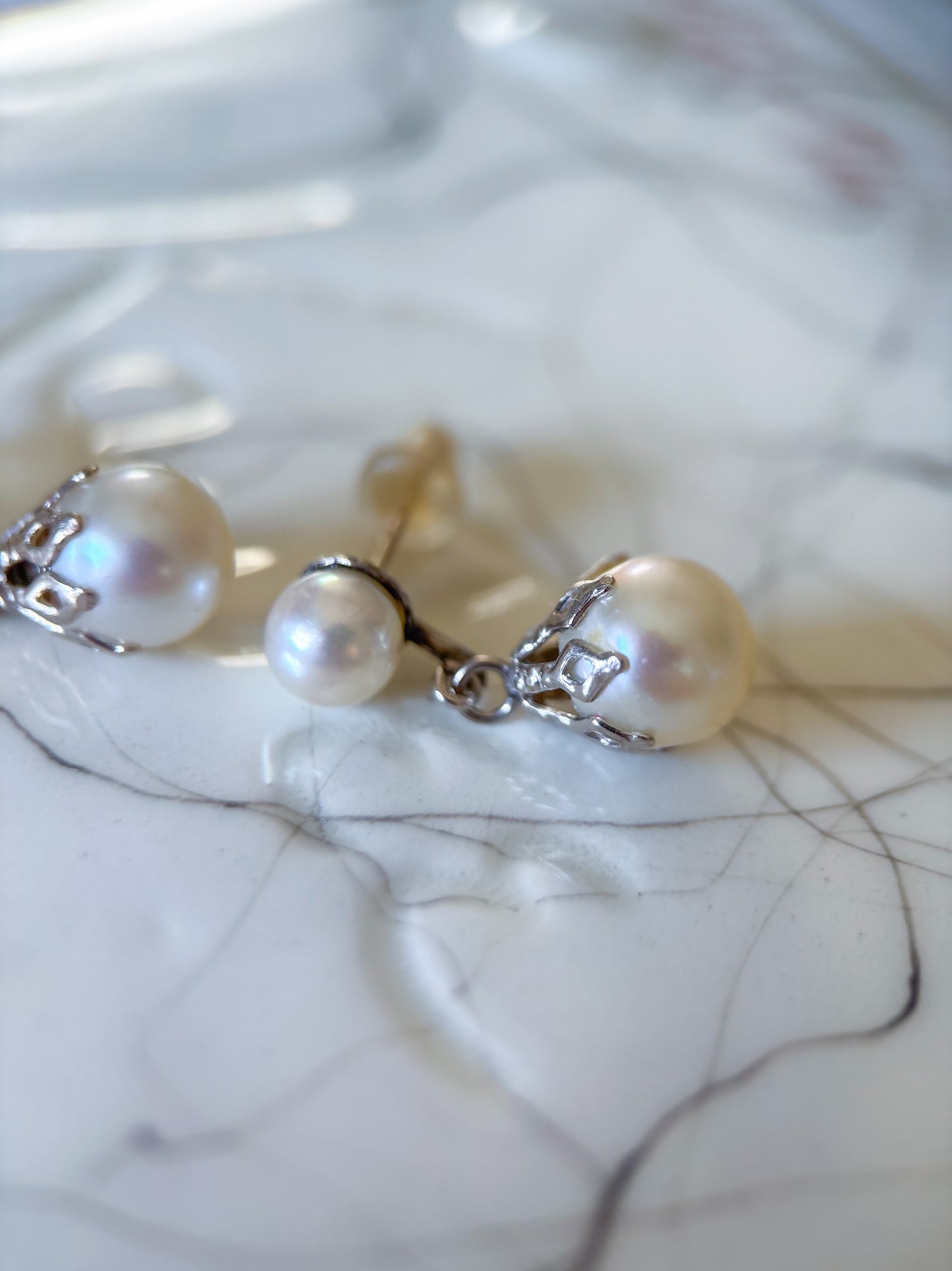 Vintage Pearl 14k White Gold Dangle Earrings