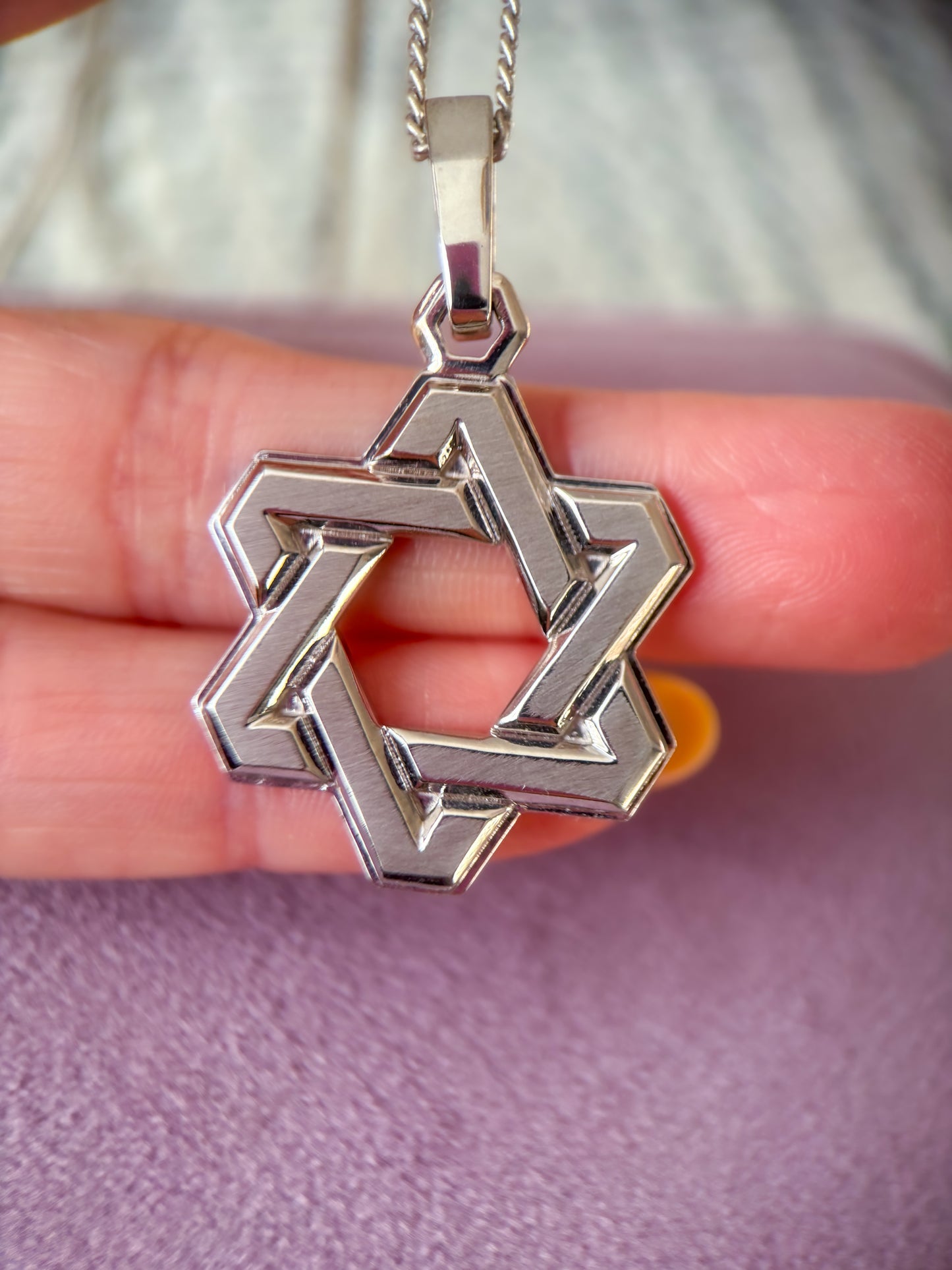 Vintage 14k White Gold Large Star of David Charm