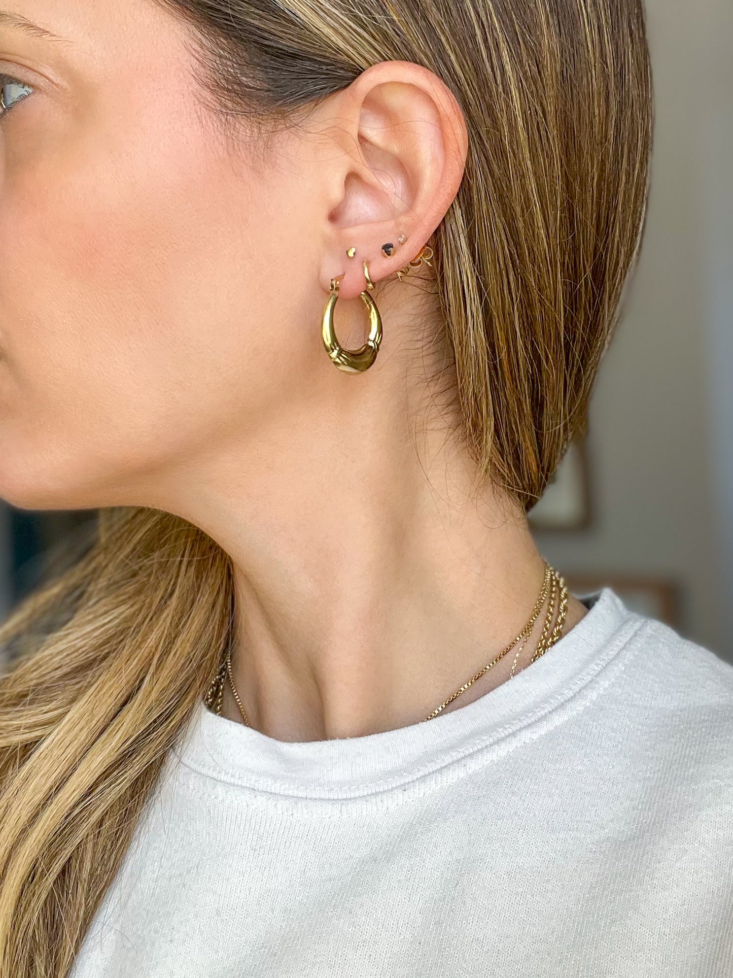 Vintage Puffy 10k Yellow Gold Hoop Earrings