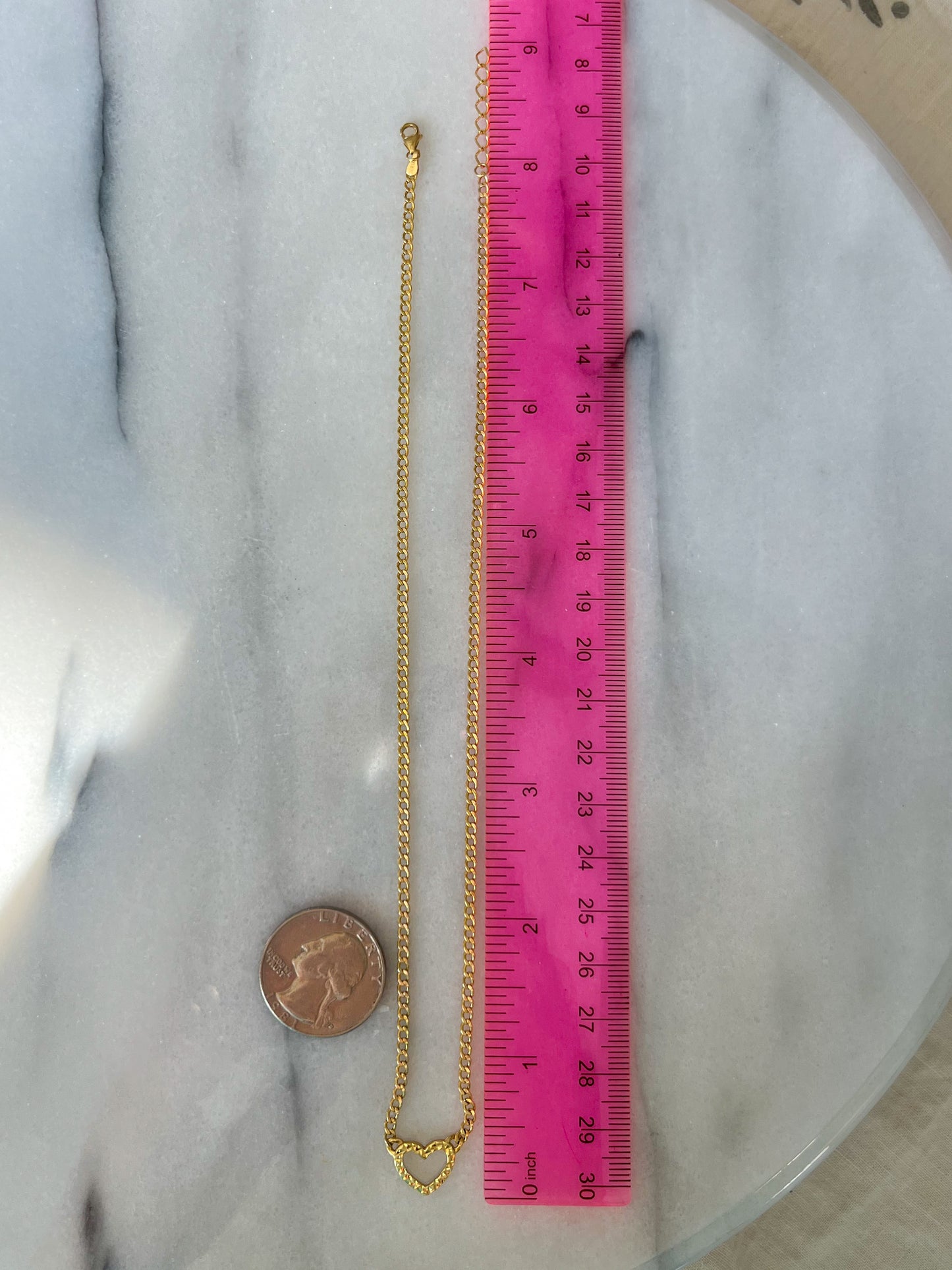 Vintage Open Heart Charm on Chain 10k Yellow Gold Necklace