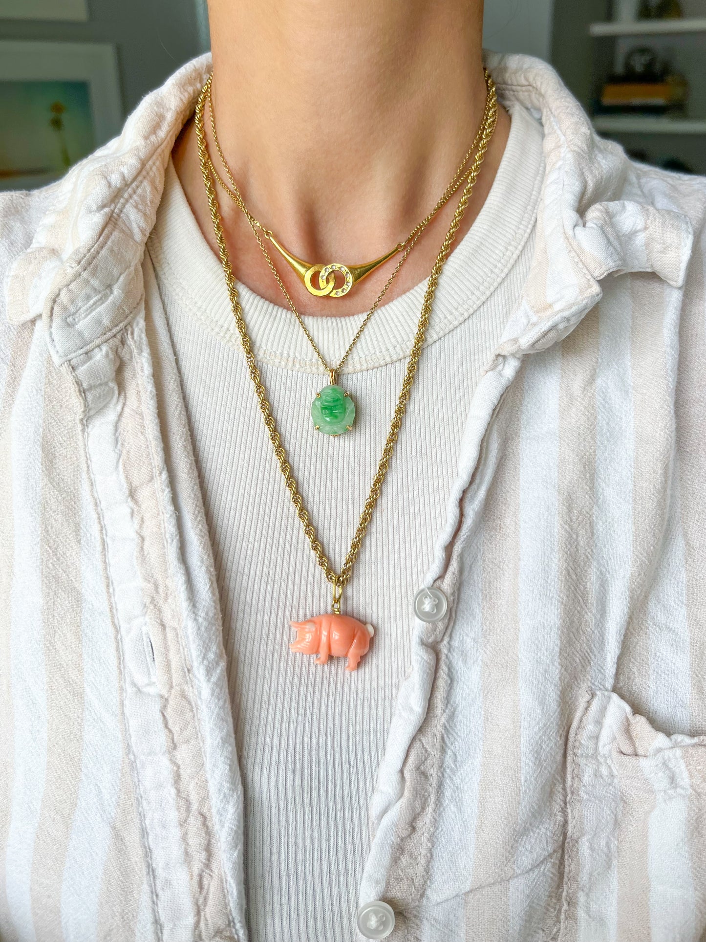 Vintage Jade 14k Yellow Gold Charm, circa 1950s