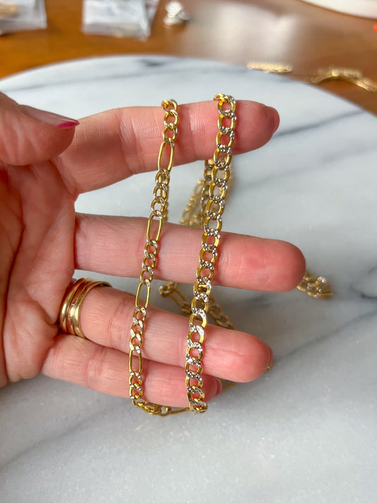 Figaro and Curb Chains with Diamond Cut Accents 14k Yellow Gold Chains