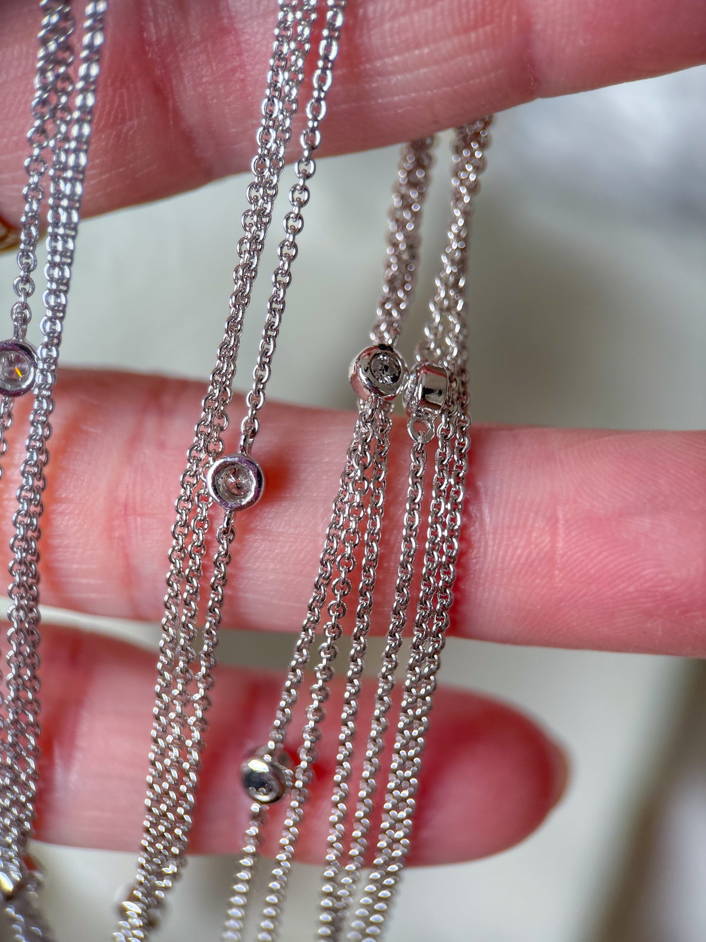 Natural Diamond by the Yard 3 Row 14k White Gold 19.5 Inch Necklace