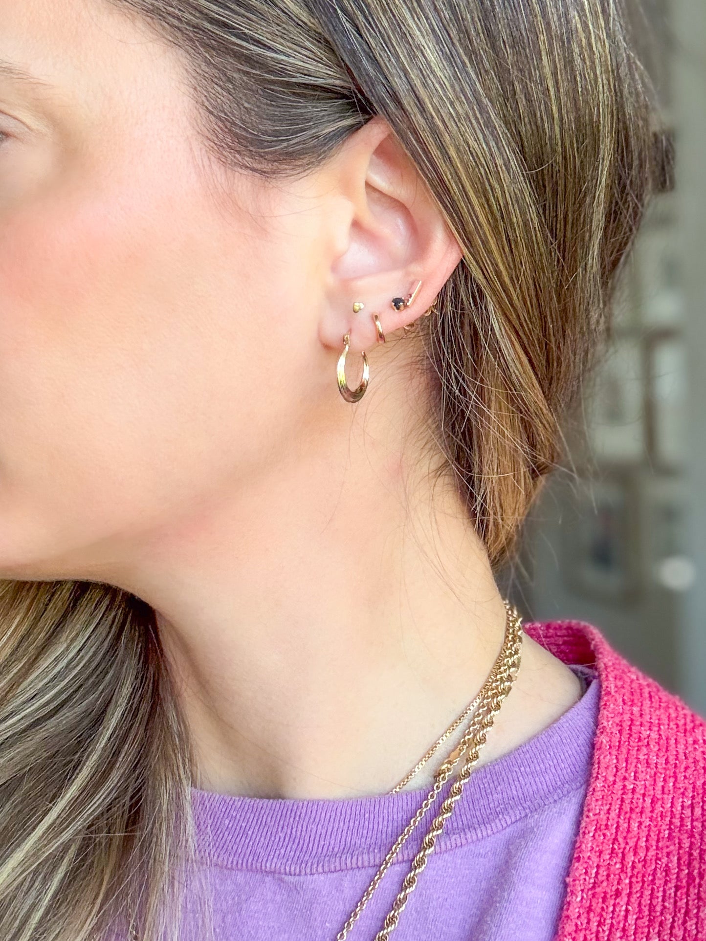 Vintage Layered 10k Yellow Gold Small Hoop Earrings