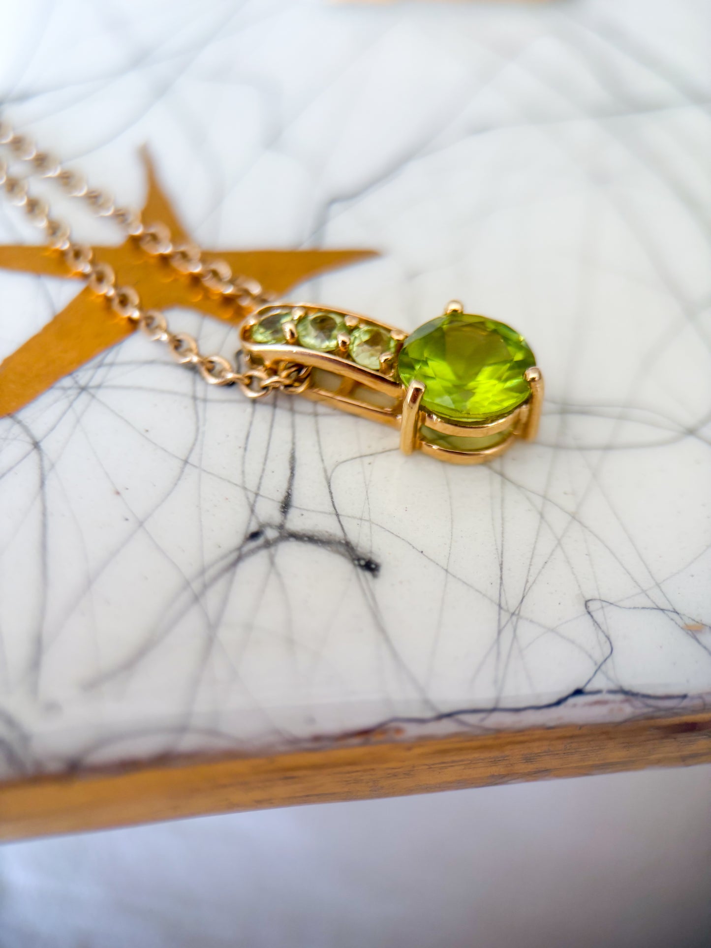 Vintage Natural Peridot Slider 14k Yellow Gold Charm