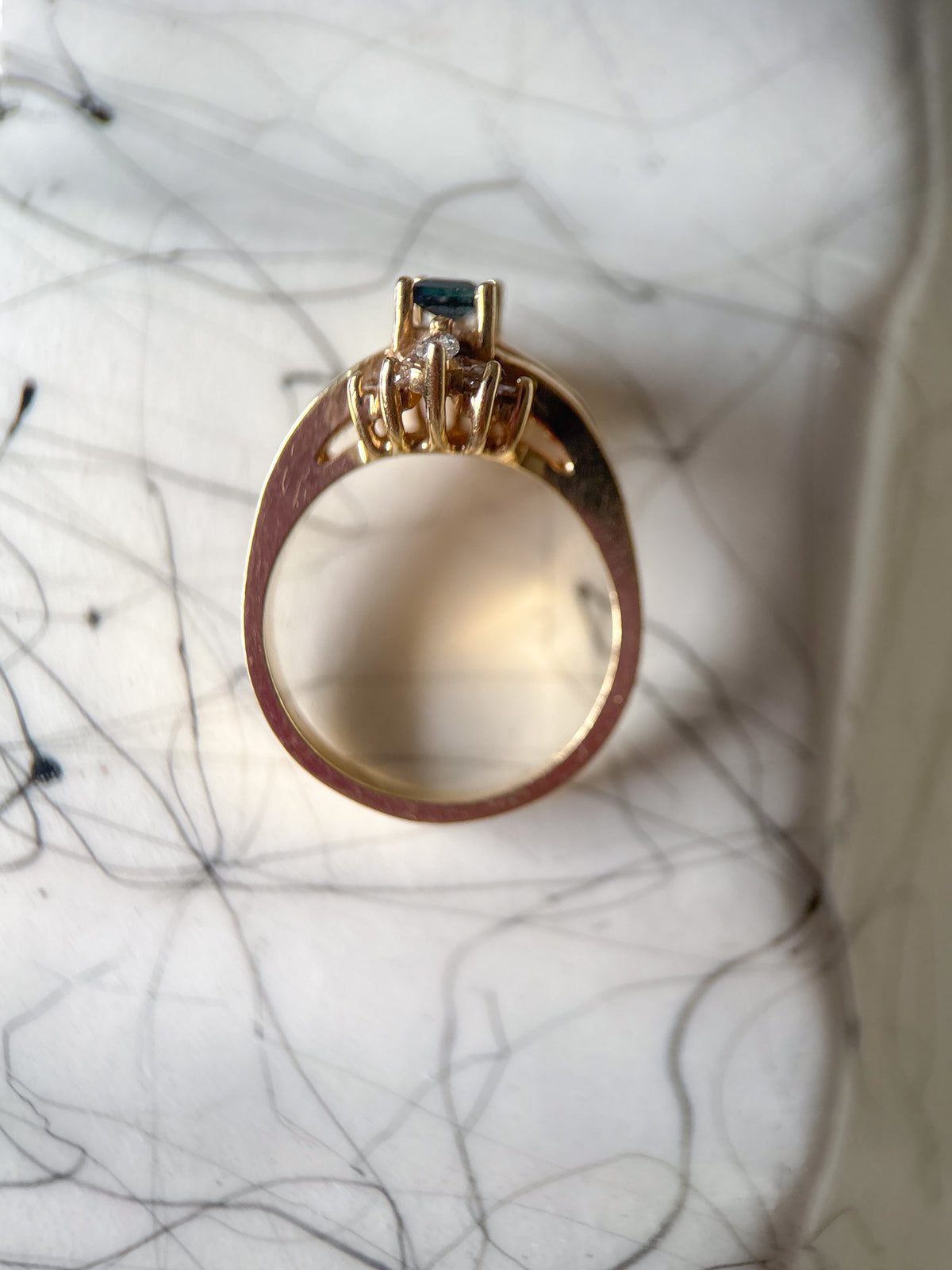 Vintage Emerald Shape Natural Sapphire and Diamond 14k Yellow Gold Ring