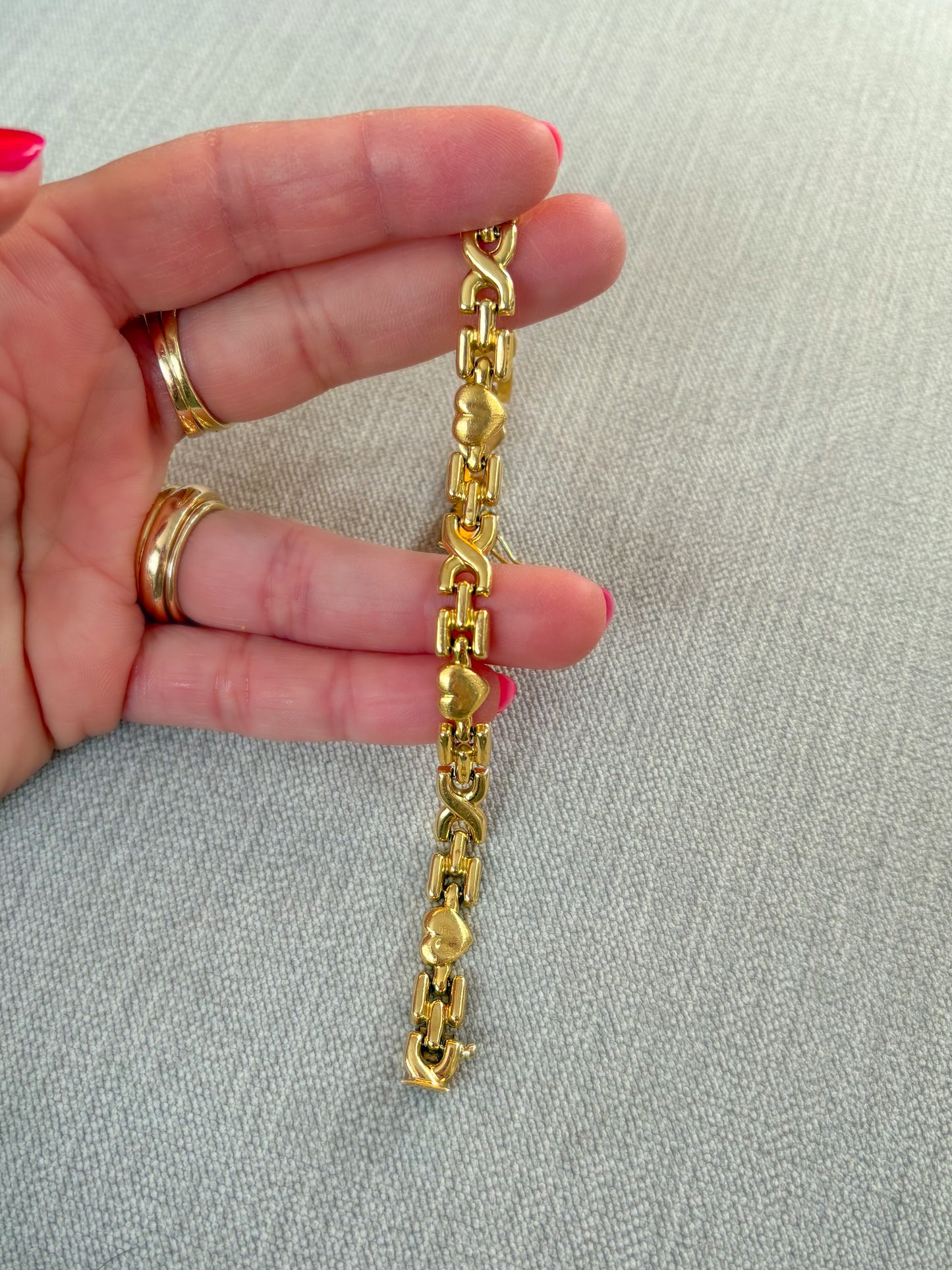Vintage Heart 14k Yellow Gold 7.5 Inch Bracelet