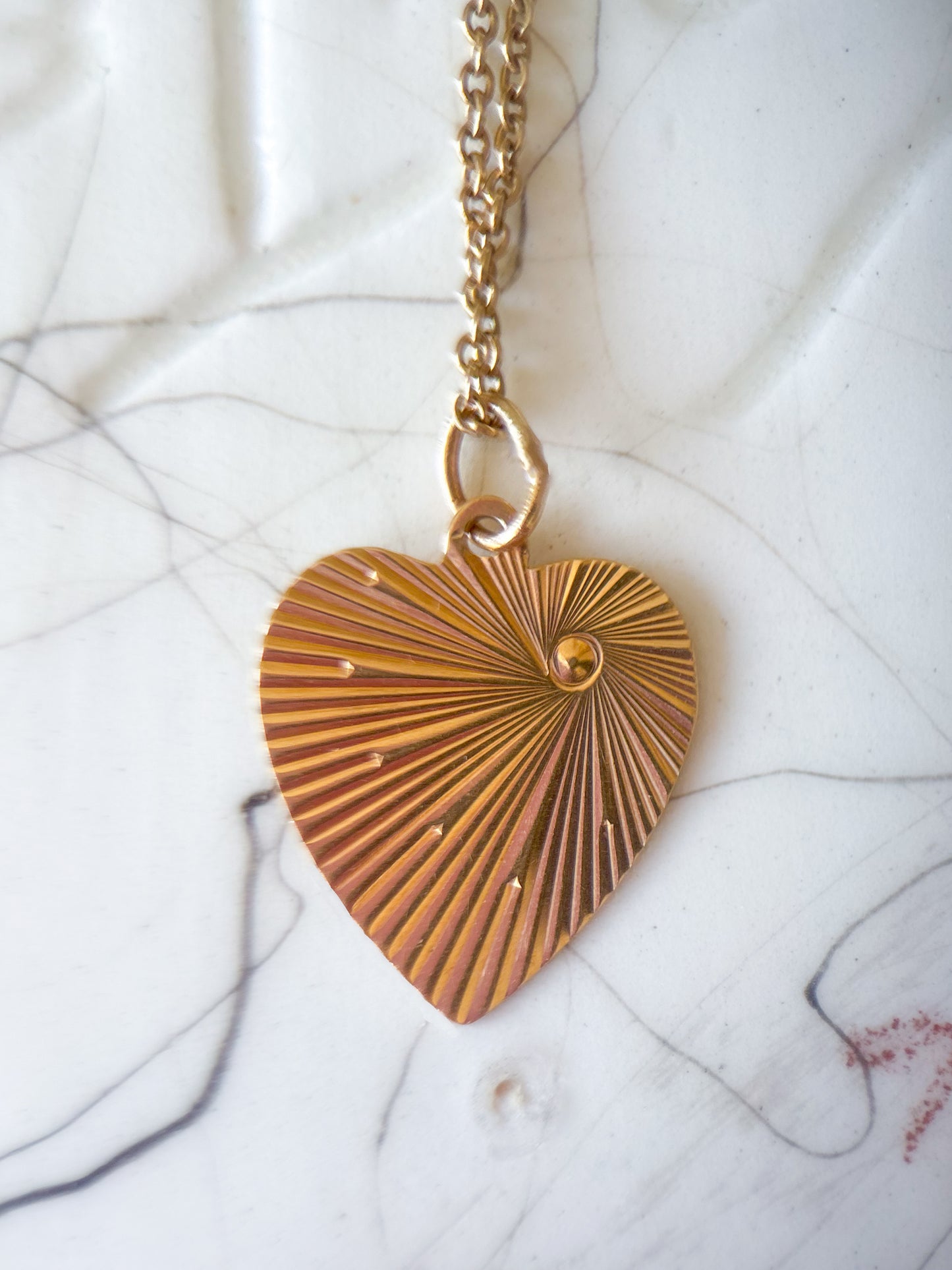 Vintage Engine Turned Heart 14k Yellow Gold Charm, Engraved: "Thou Shall Not Bear False Witness Against Thy Neighbor"