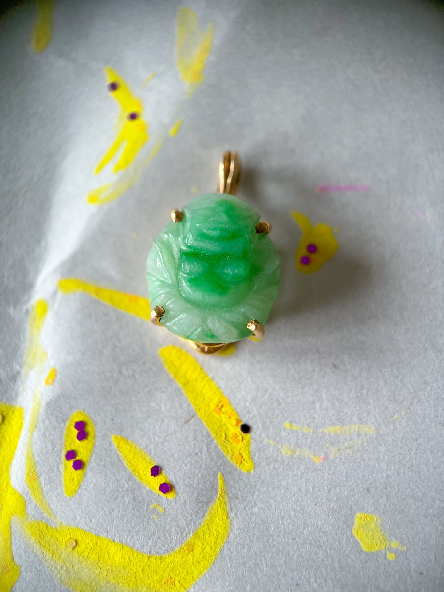 Vintage Jade 14k Yellow Gold Charm, circa 1950s