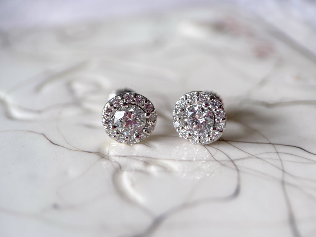 Lab Grown Halo Diamond Studs in 14k White Gold