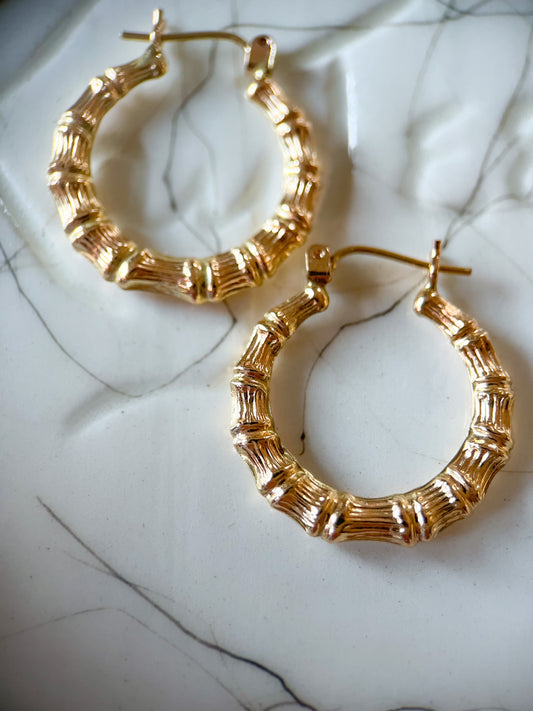 Bamboo 10k Yellow Gold Hoop Earrings
