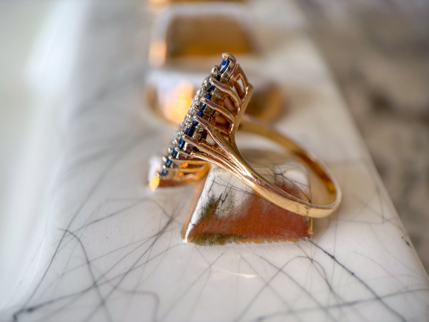 Vintage 14k Yellow Gold Ring with Blue and White CZs