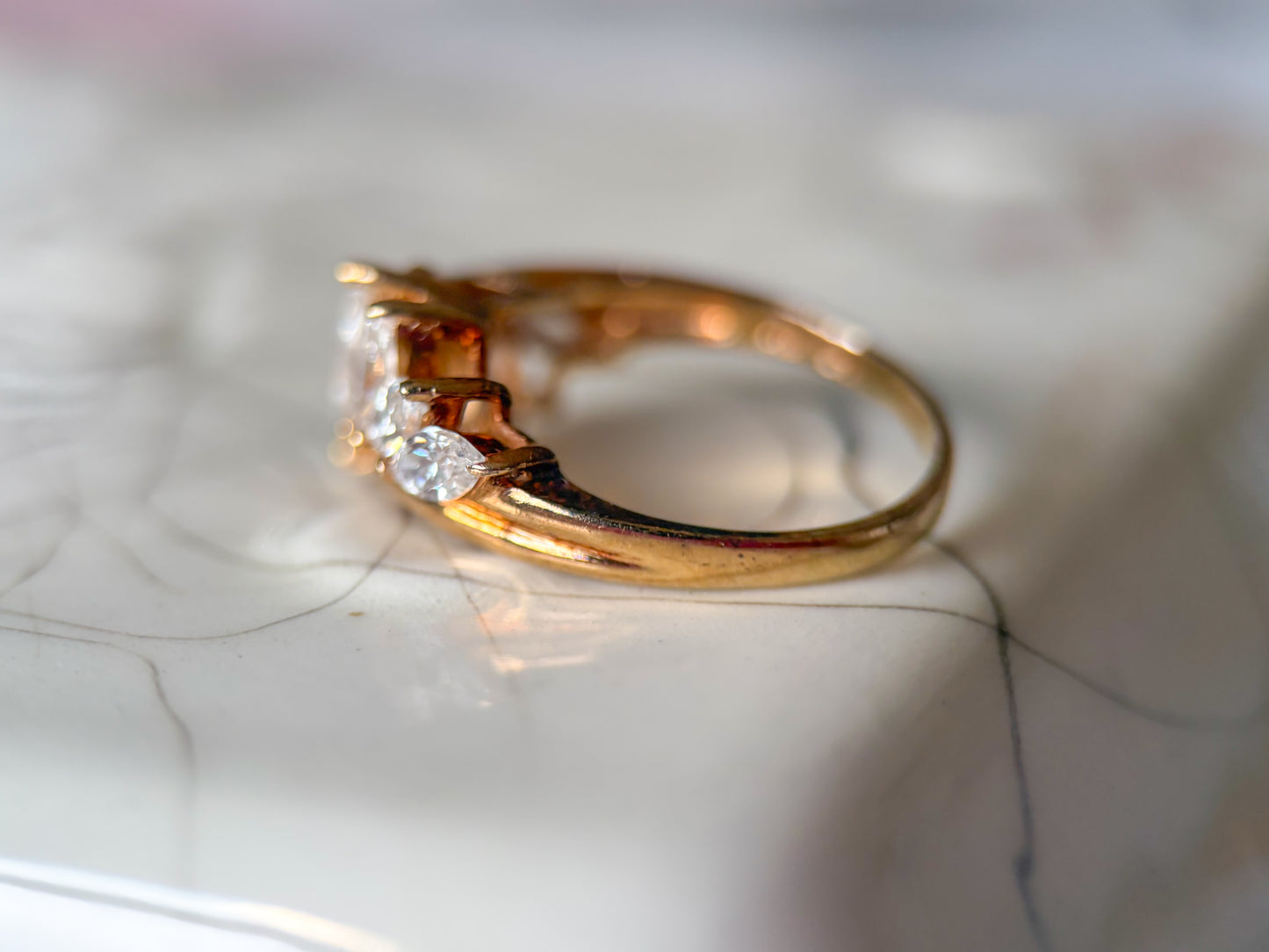 Vintage Marquise Shaped CZ 14k Yellow Gold Ring