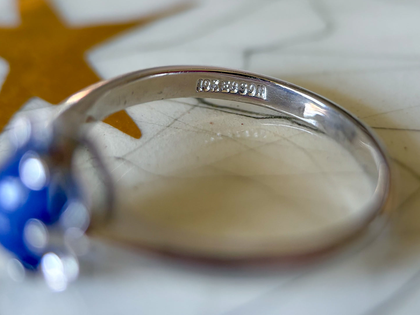 Vintage Synthetic Star Sapphire 10k White Gold Ring