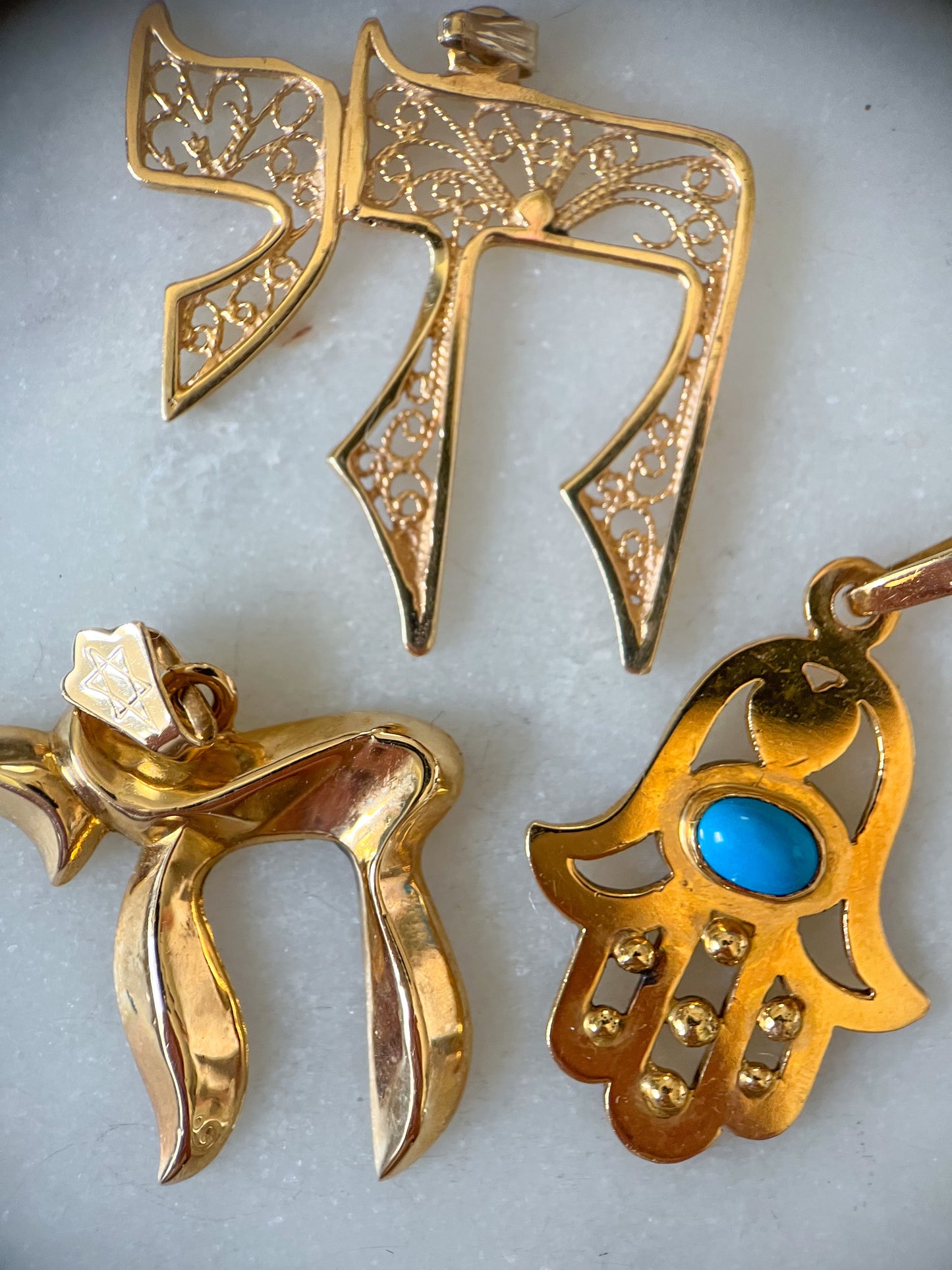 Vintage Hamsa with Turquoise 18k Yellow Gold Charm