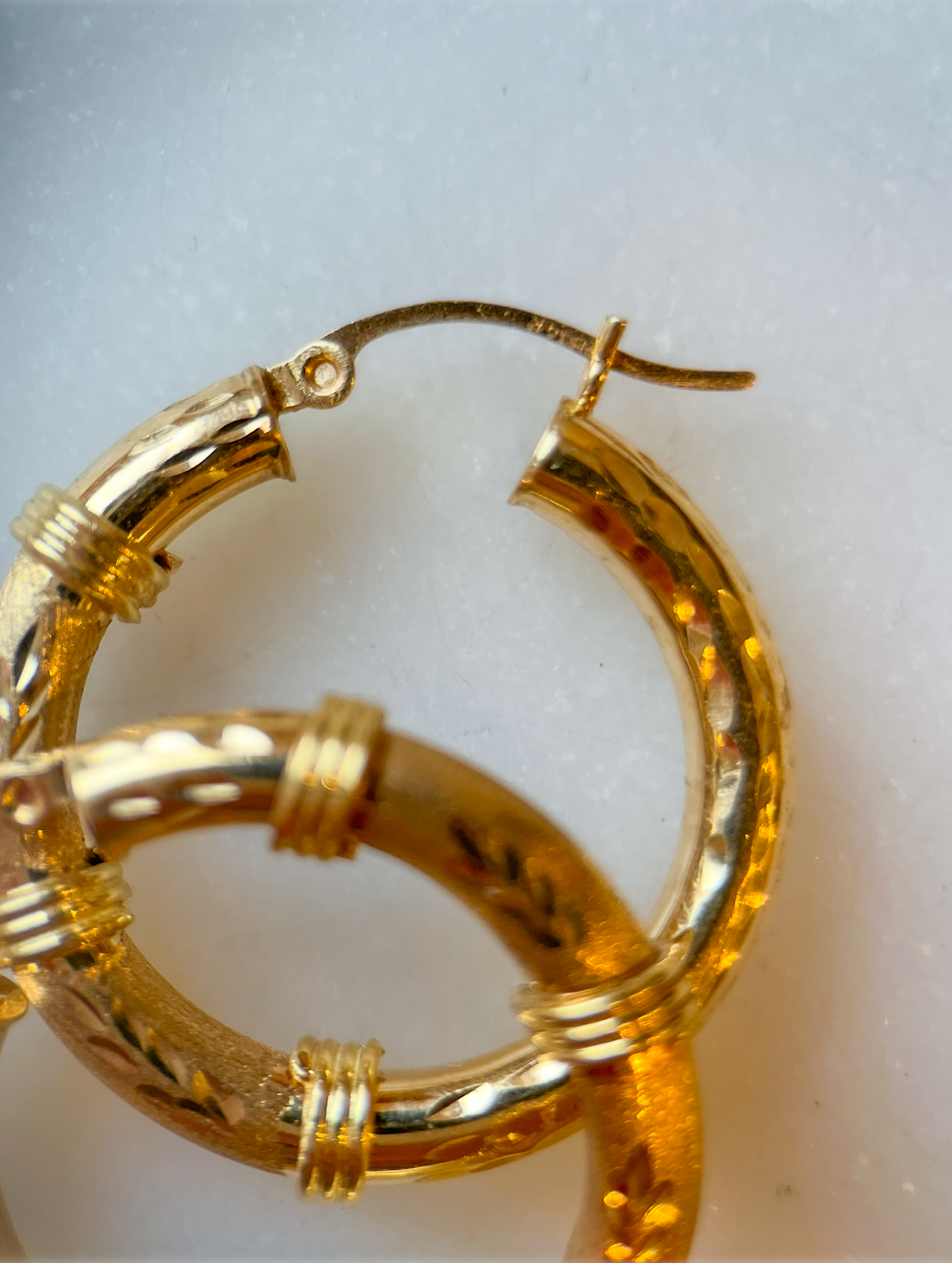 14k Yellow Gold Decorative Tube Hoop Earrings - Two sizes