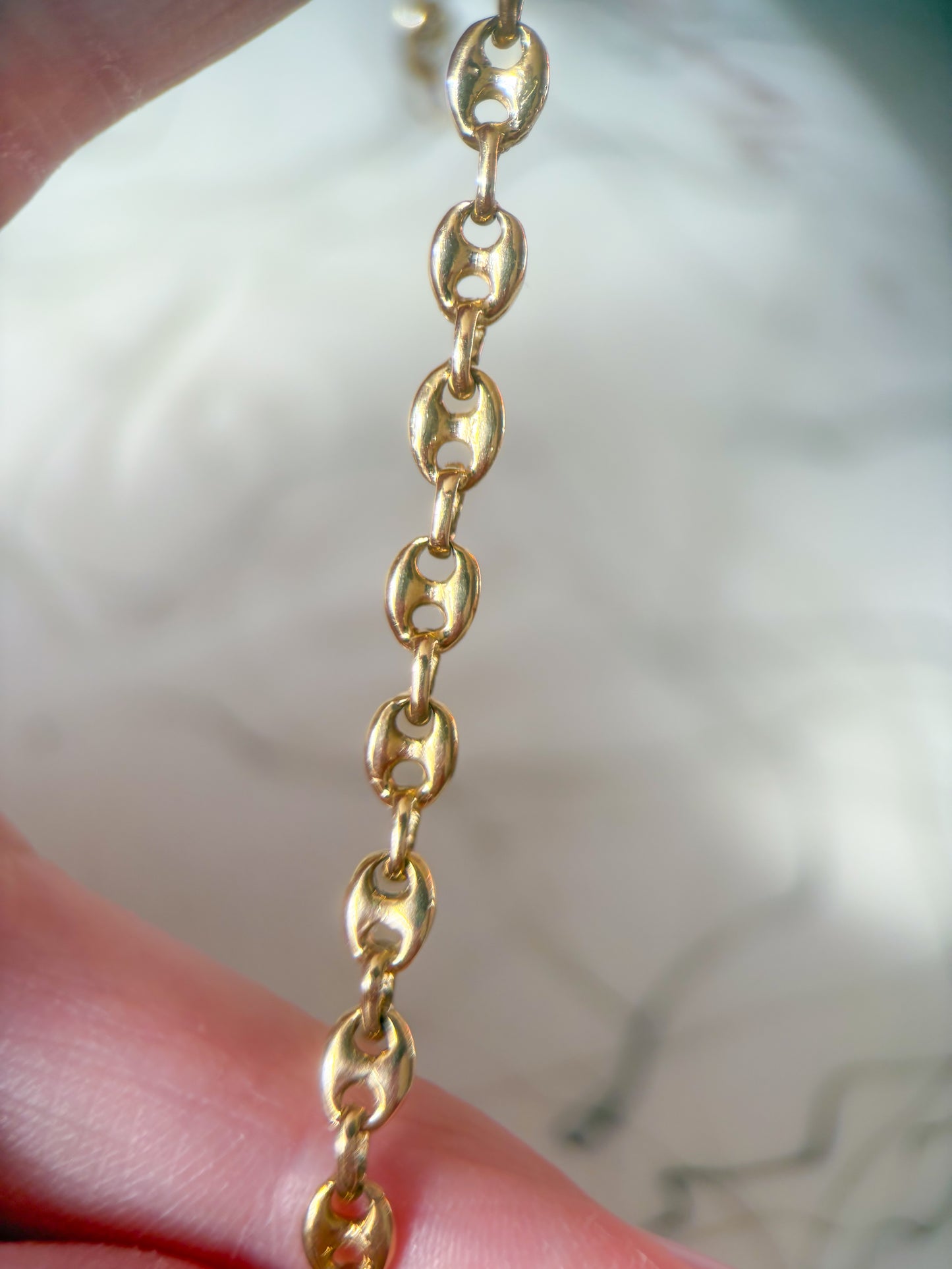 Vintage Puffed Mariner 14k Yellow Gold Mariner Chain 7 Inch Bracelet