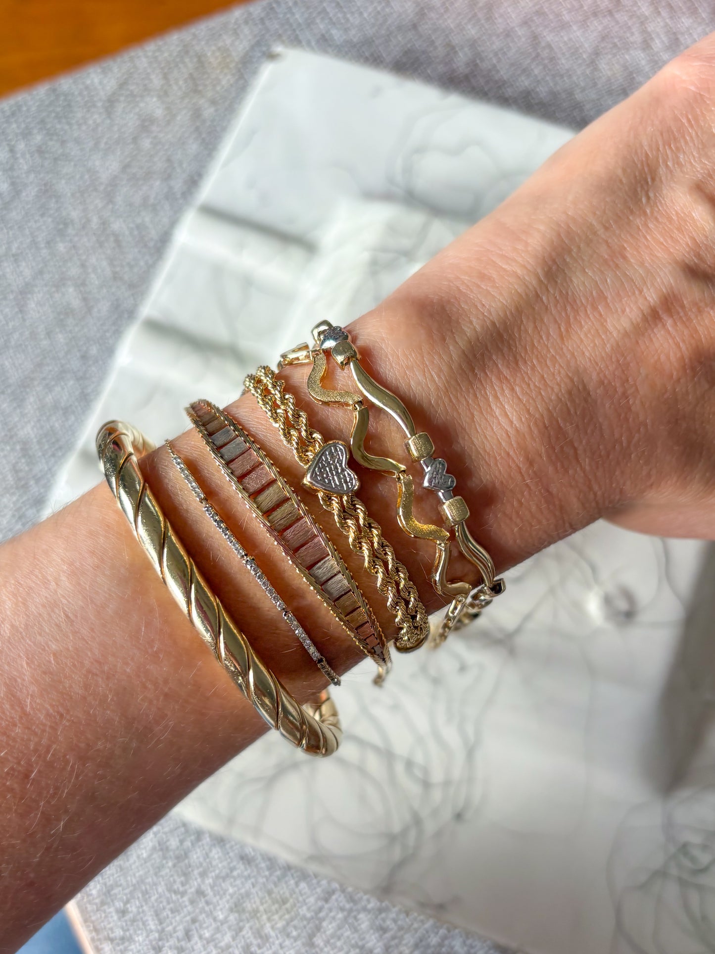 Vintage Wavy 14k Yellow Gold Shiny and Matte 7.5 Inch Bracelet