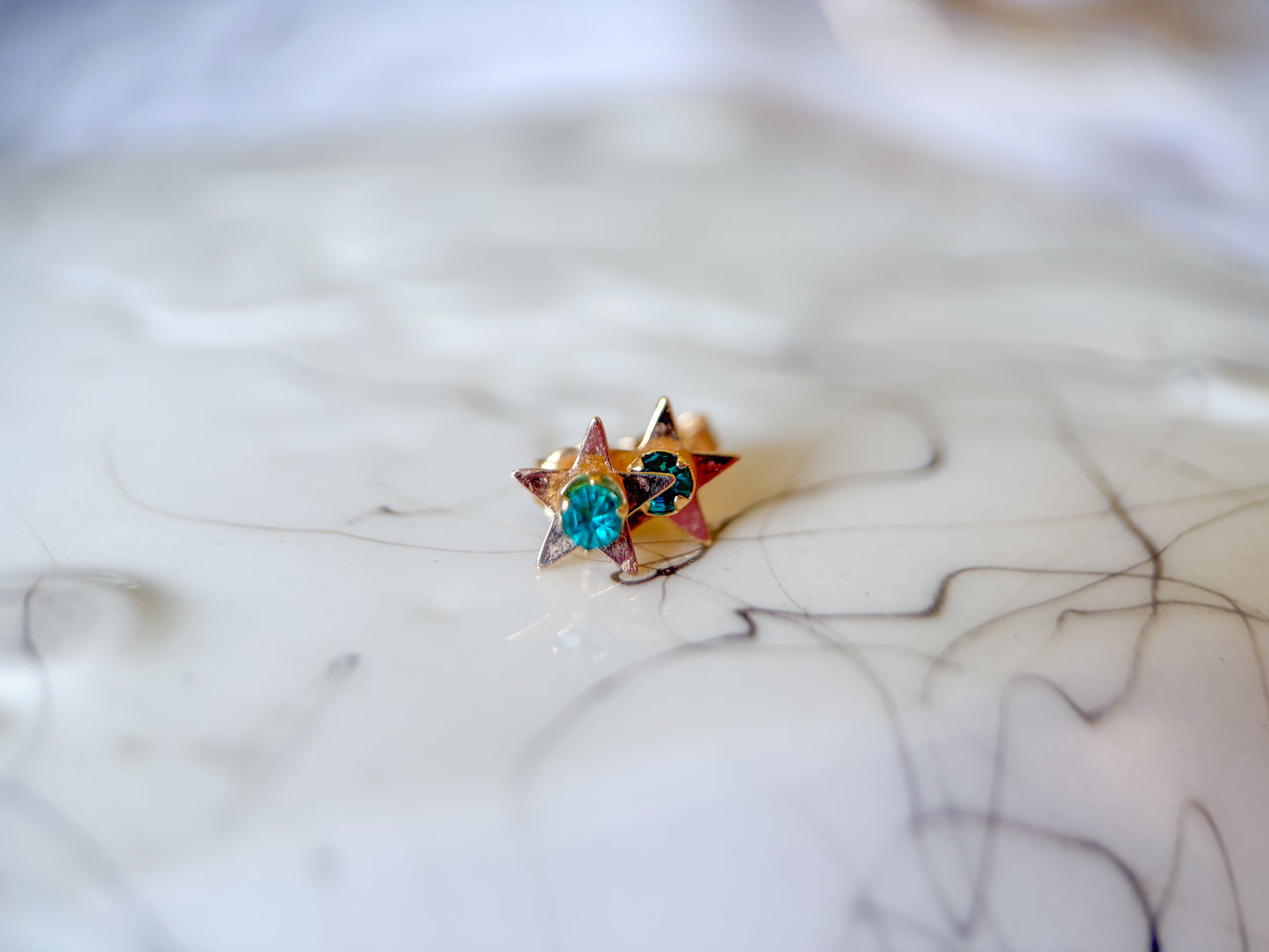 Vintage Star with Turquoise Stones 14k Yellow Gold Stud Earrings