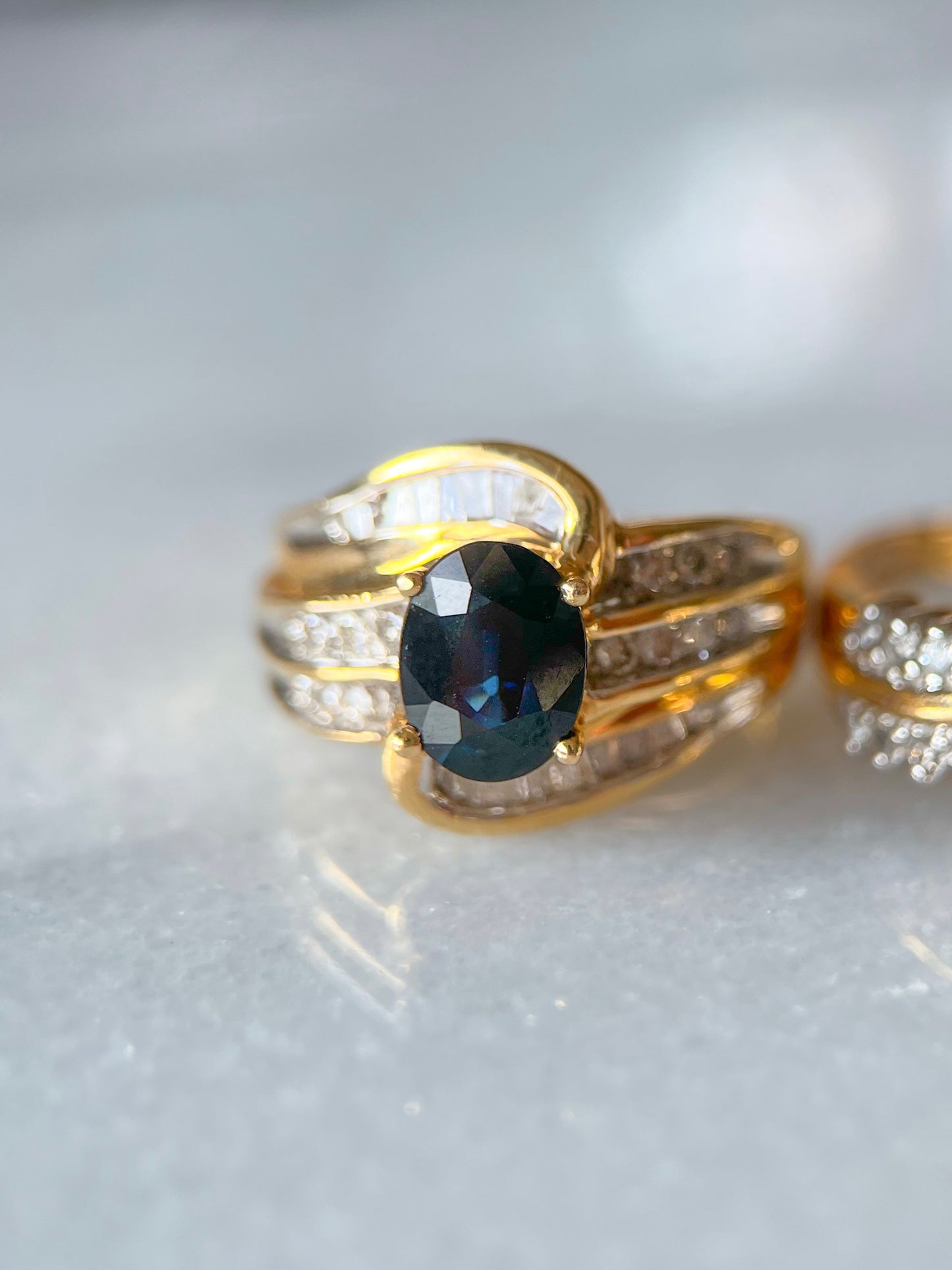 Vintage Natural Sapphire and Natural Diamond 14k Yellow Gold Rings