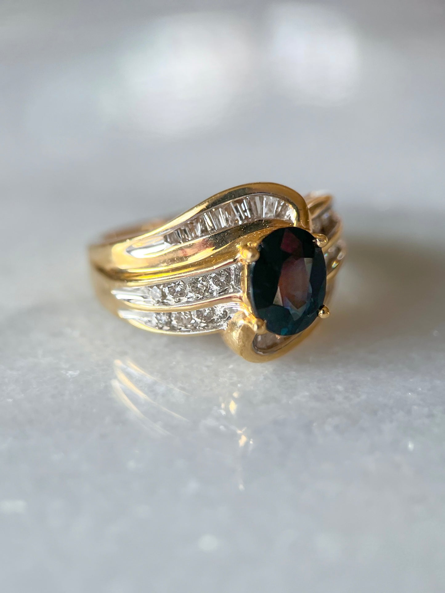 Vintage Natural Sapphire and Natural Diamond 14k Yellow Gold Rings
