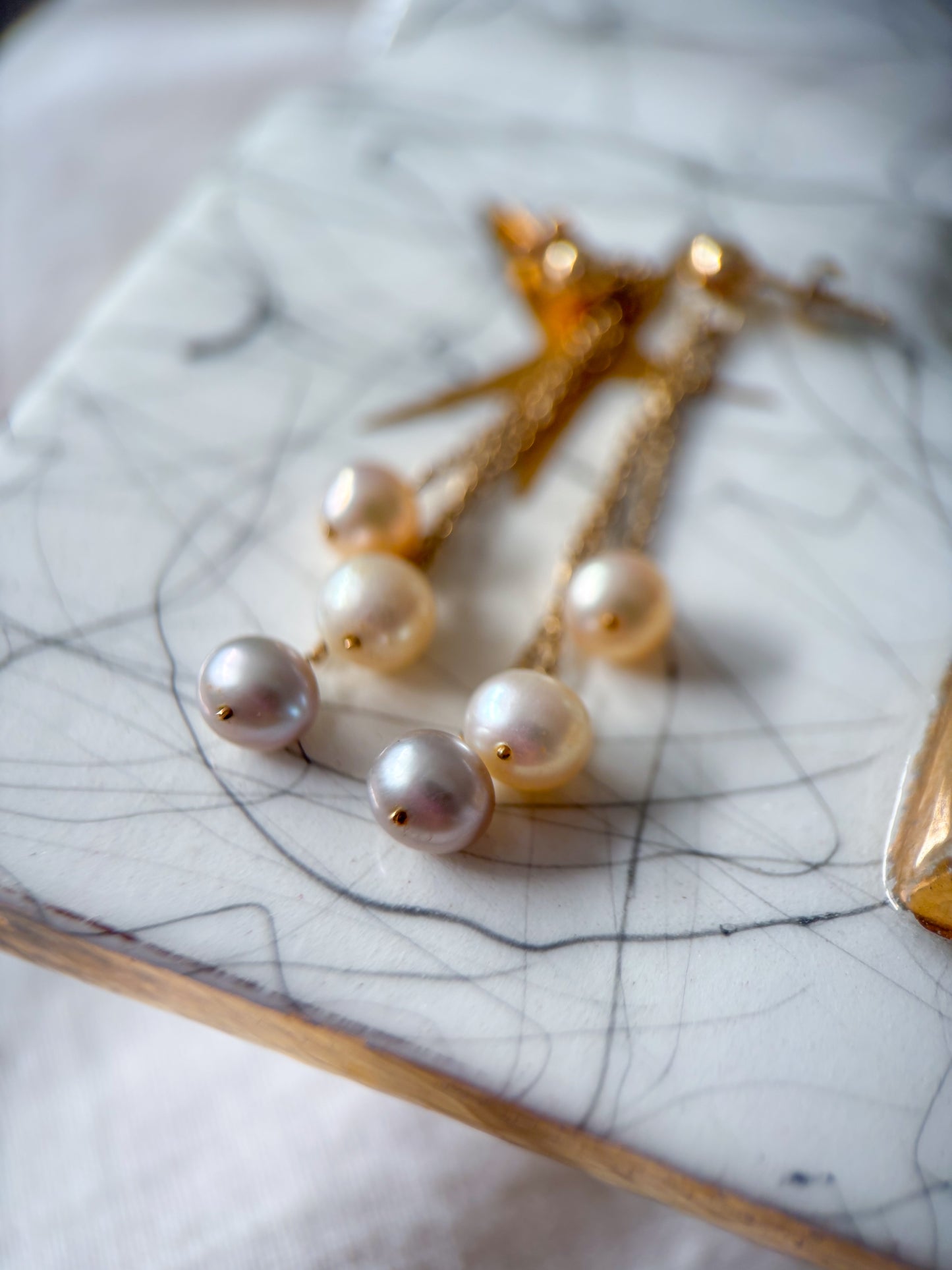 Vintage Pearl Dangle Stud 14k Yellow Gold Earrings