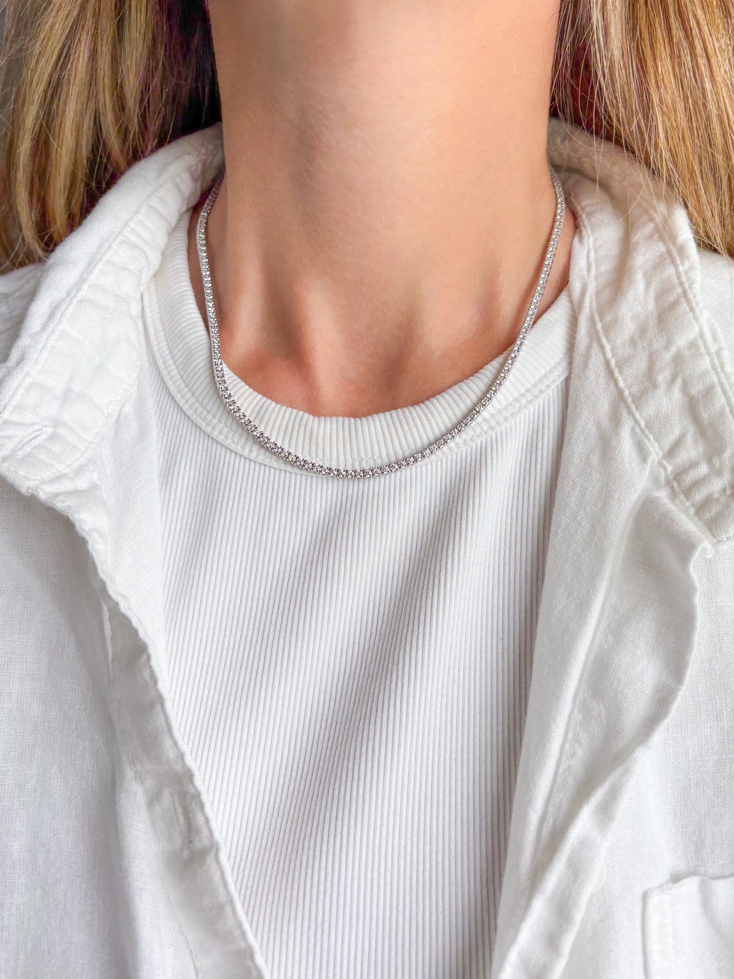 Lab Grown Diamond 14k White Gold 16 Inch Tennis Necklaces - Four Sizes