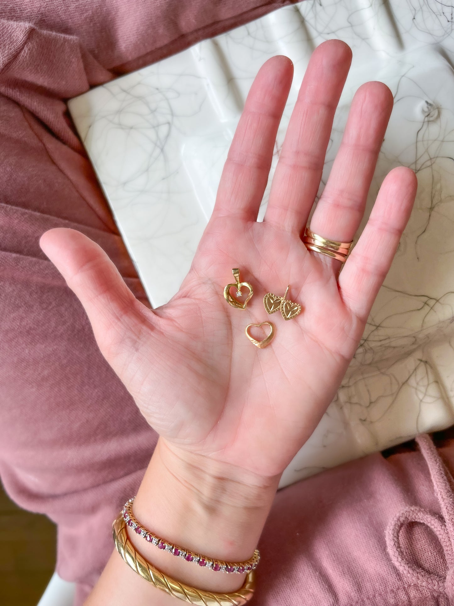 Vintage Heart 14k Yellow Gold Charm with Natural Diamond