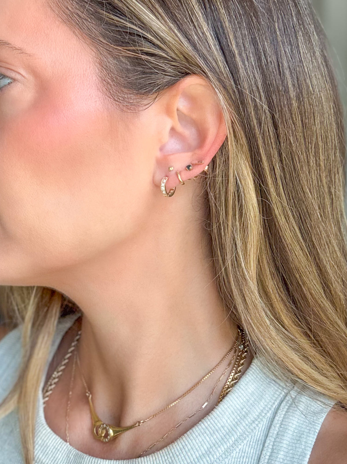 14k Yellow Gold Huggies with CZs - 3 pairs, sold separately