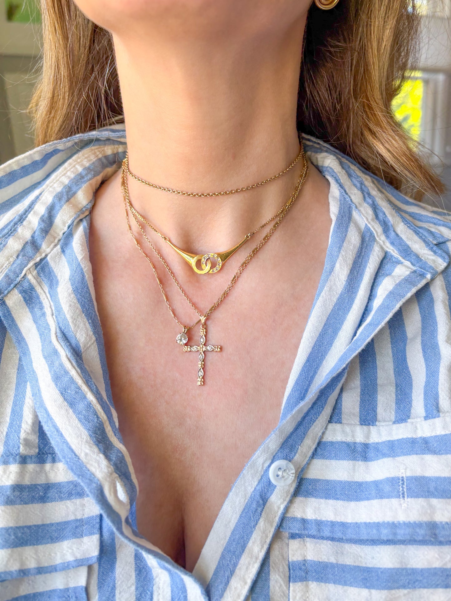 Vintage 14k Natural Diamond Yellow Gold Cross Charms