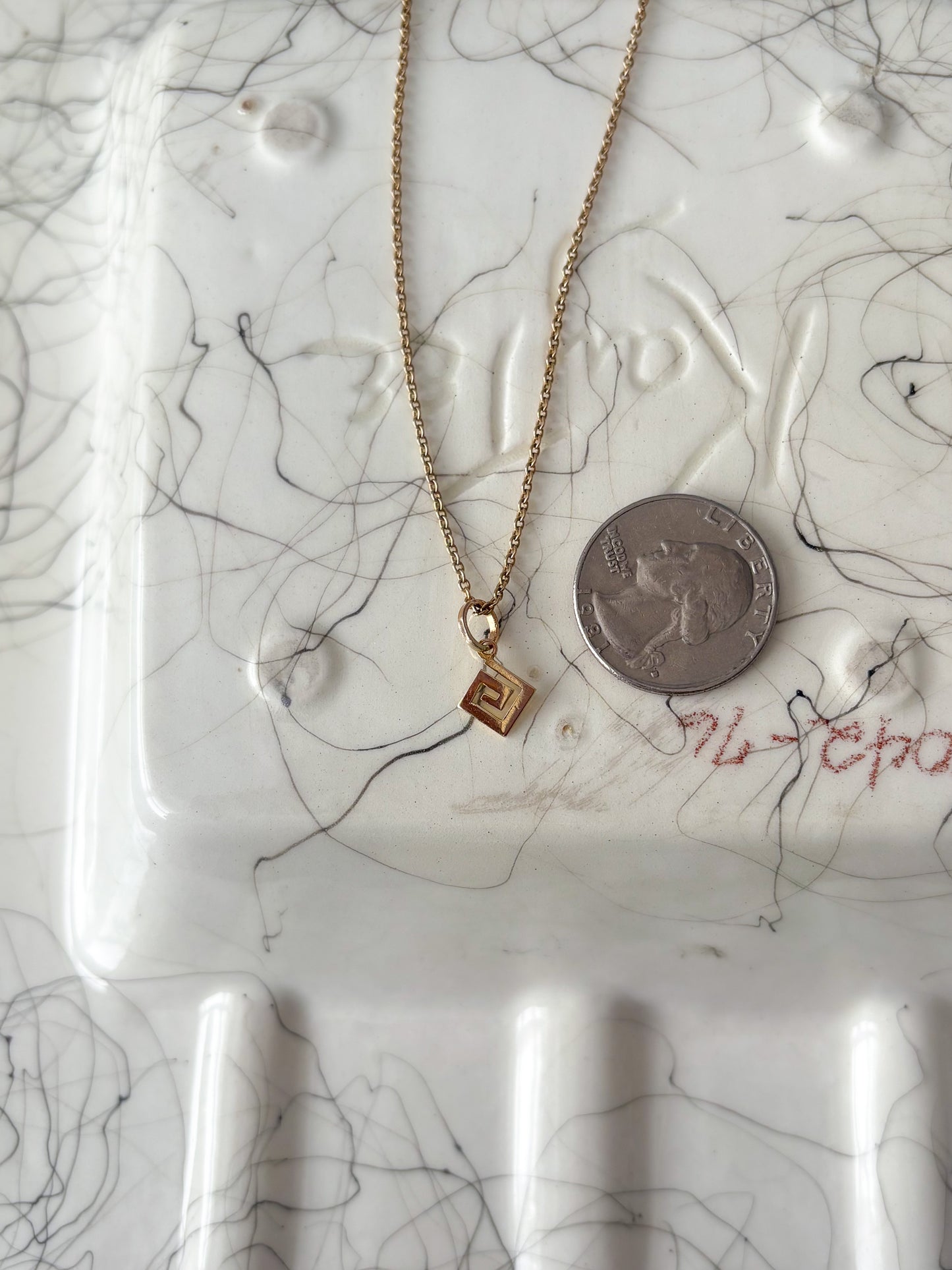 Vintage Mini Greek Square 14k Yellow Gold Charm