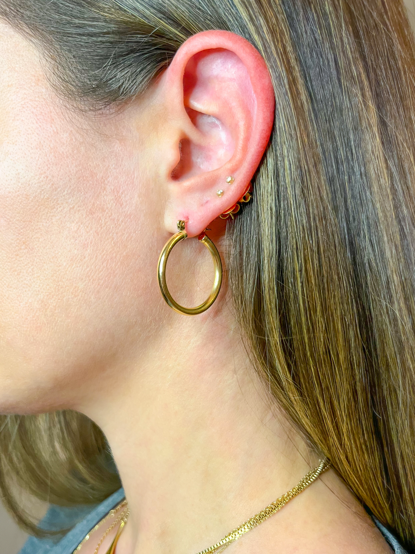 Vintage Large Tube 14k Yellow Gold Hoop Earrings