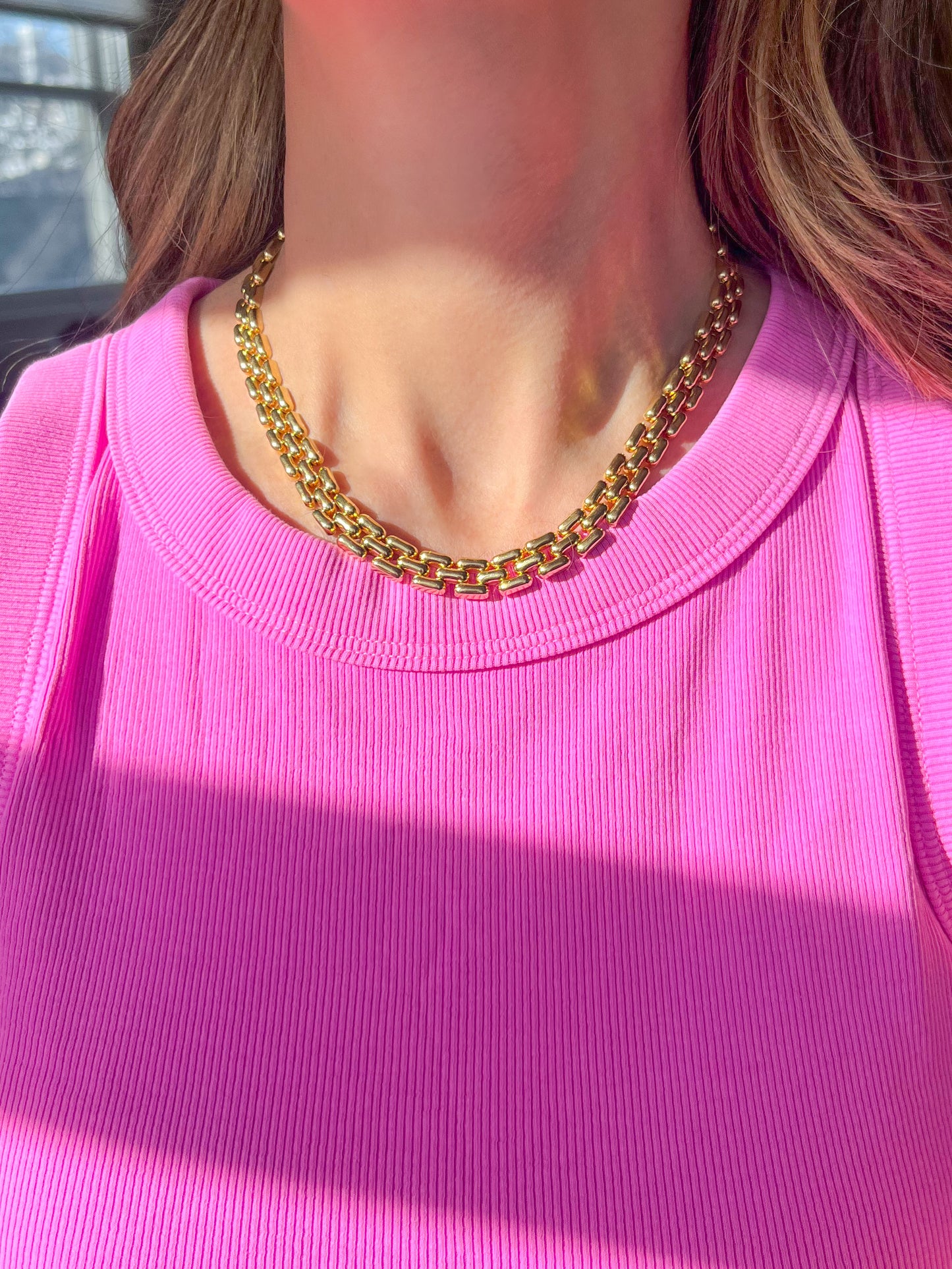 Vintage Panther Link 14k Yellow Gold Necklace with Sapphire Cabochon Toggle