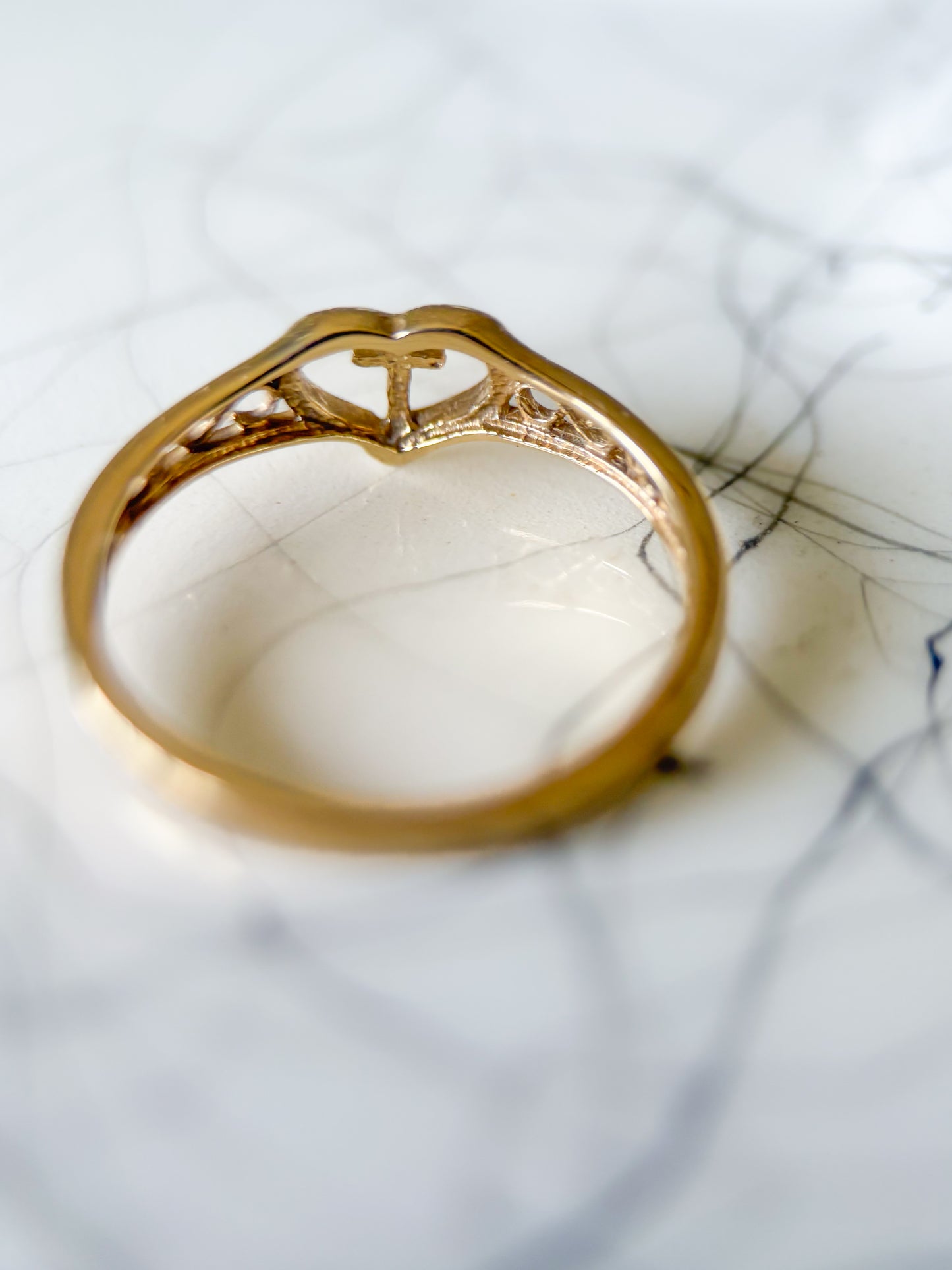 Vintage Heart and Cross 10k Yellow Ring