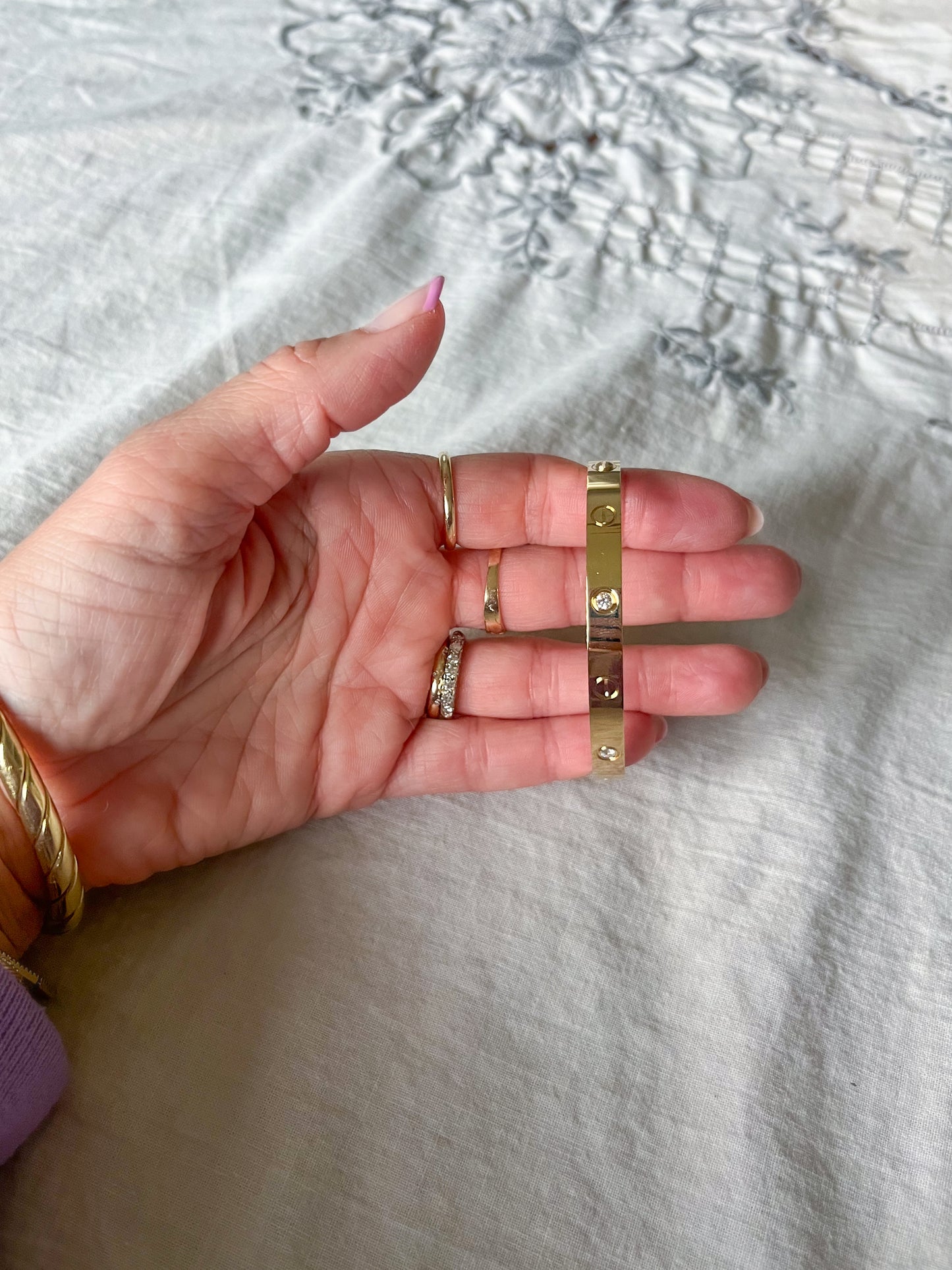 Size 19 18k Yellow Gold Solid Screw and Natural Diamond Bangle