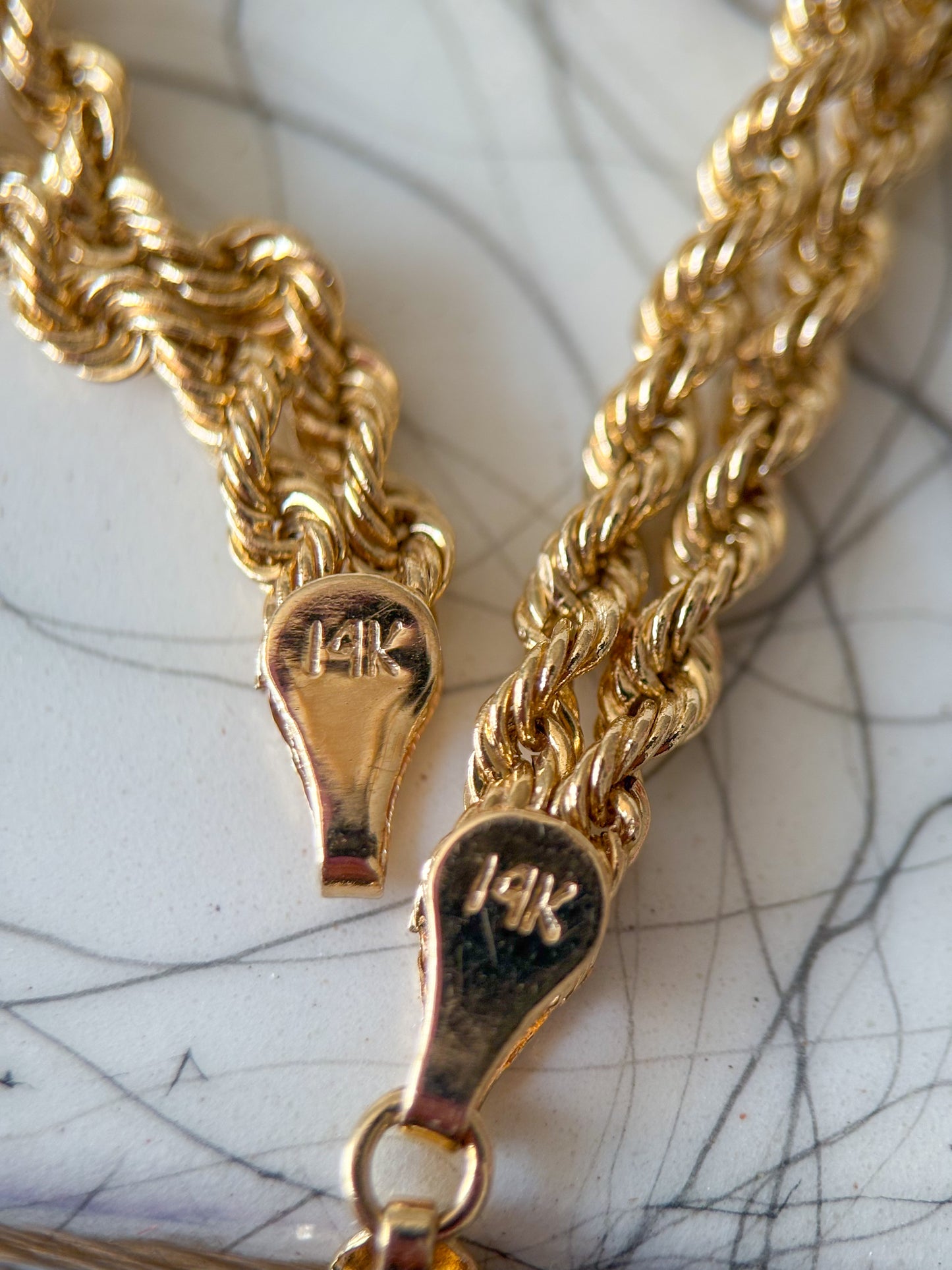 Vintage Double Rope XO Two Toned 14k White and Yellow Gold 7 Inch Bracelet