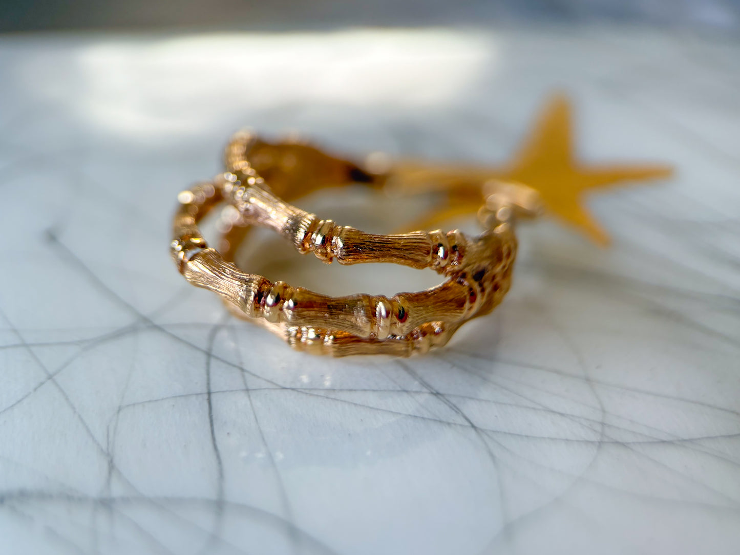 Vintage Three Hoop Bamboo Hoop 14k Yellow Gold Earrings