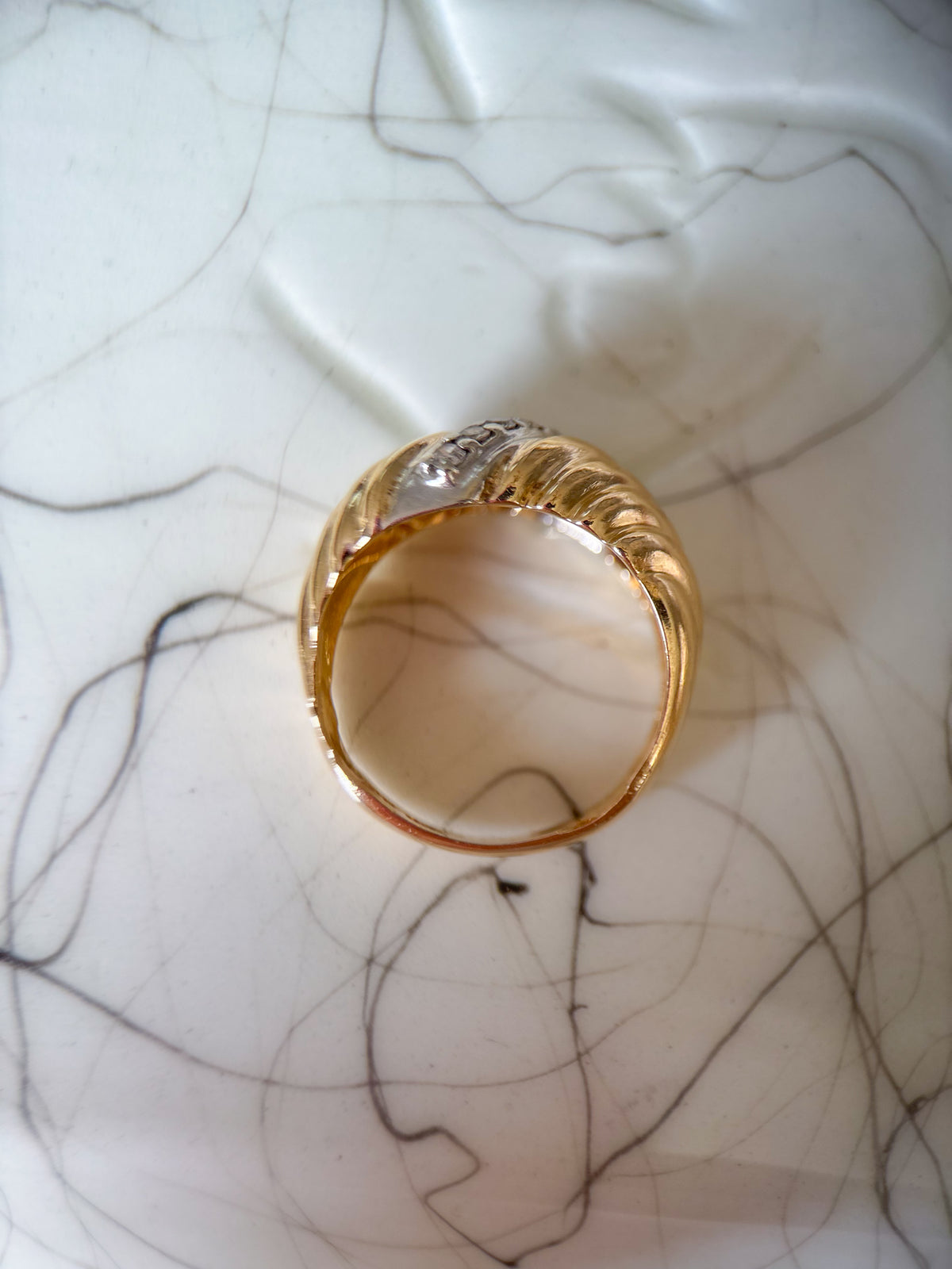 Vintage Natural Diamond Bombé 14k Yellow Gold Ring