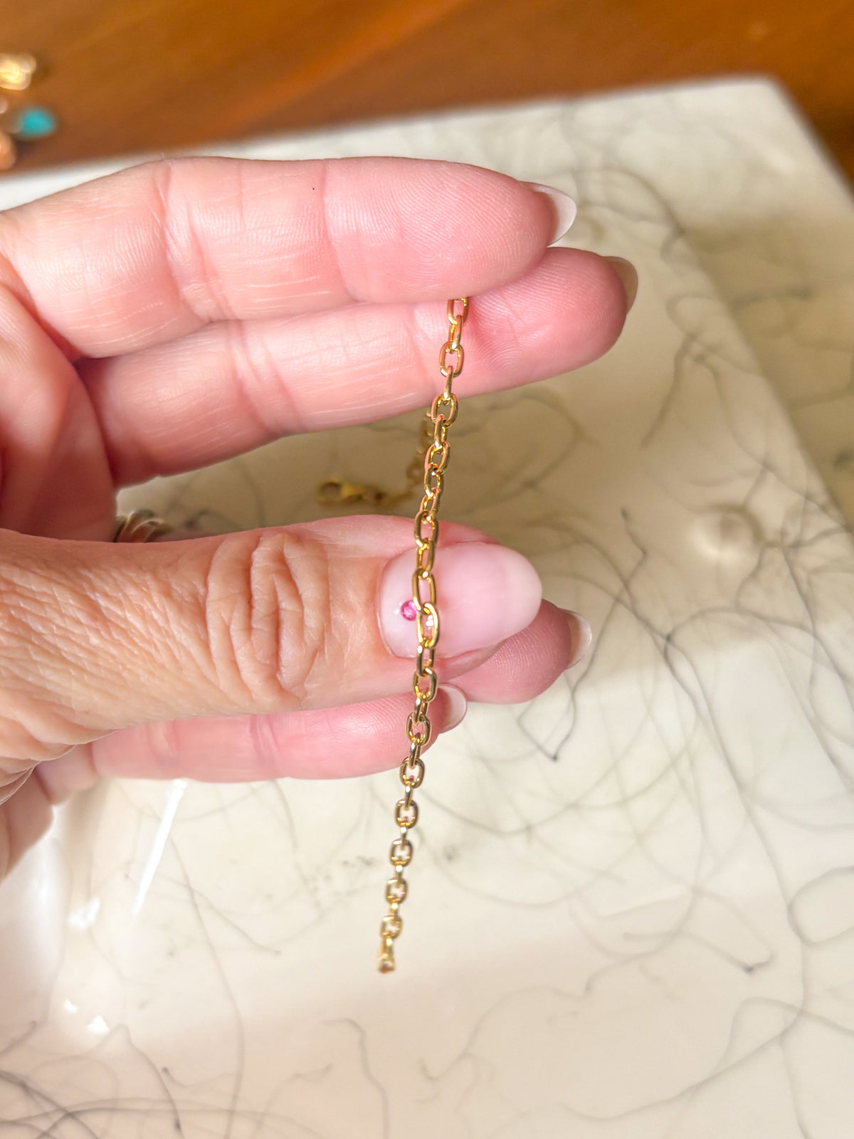Vintage Elongated Rolo Chain 14k Yellow Gold 7 Inch Bracelet